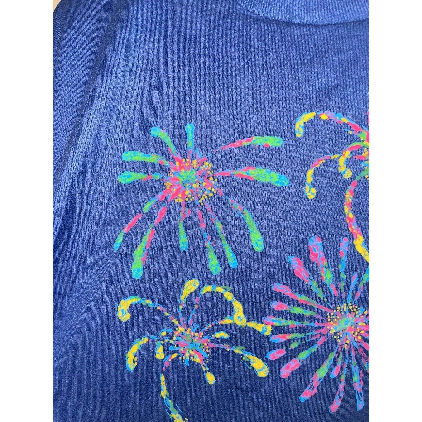 Jerzees Vintage Fireworks Shirt Jerzees Blue Splatter July 4th 80s L Size US L / EU 52-54 / 3 - 2 Thumbnail