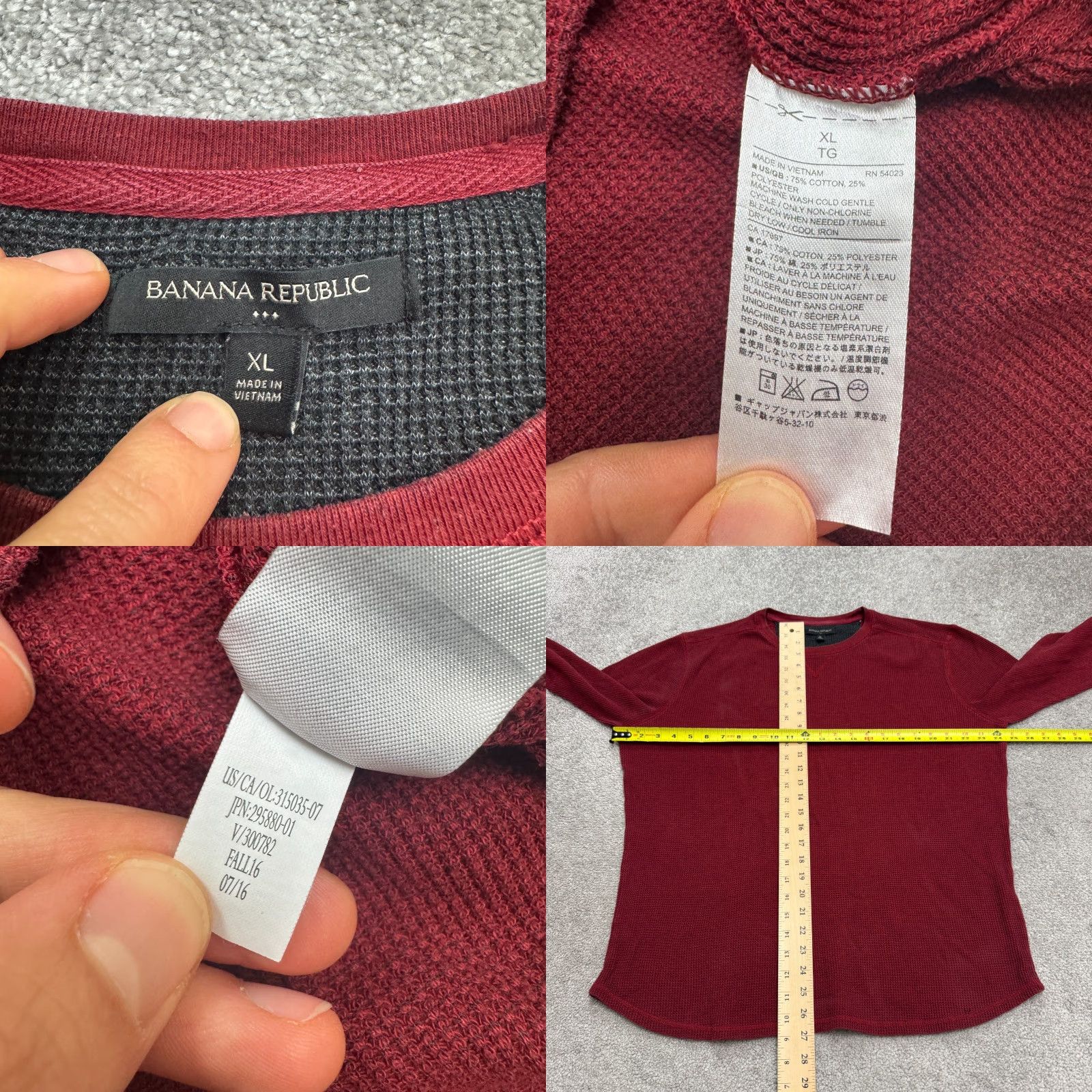 Banana Republic Banana Republic Thermal Waffle Knit Pullover Sweater Men XL Red Crew Neck Cotton Size US XL / EU 56 / 4 - 8 Thumbnail