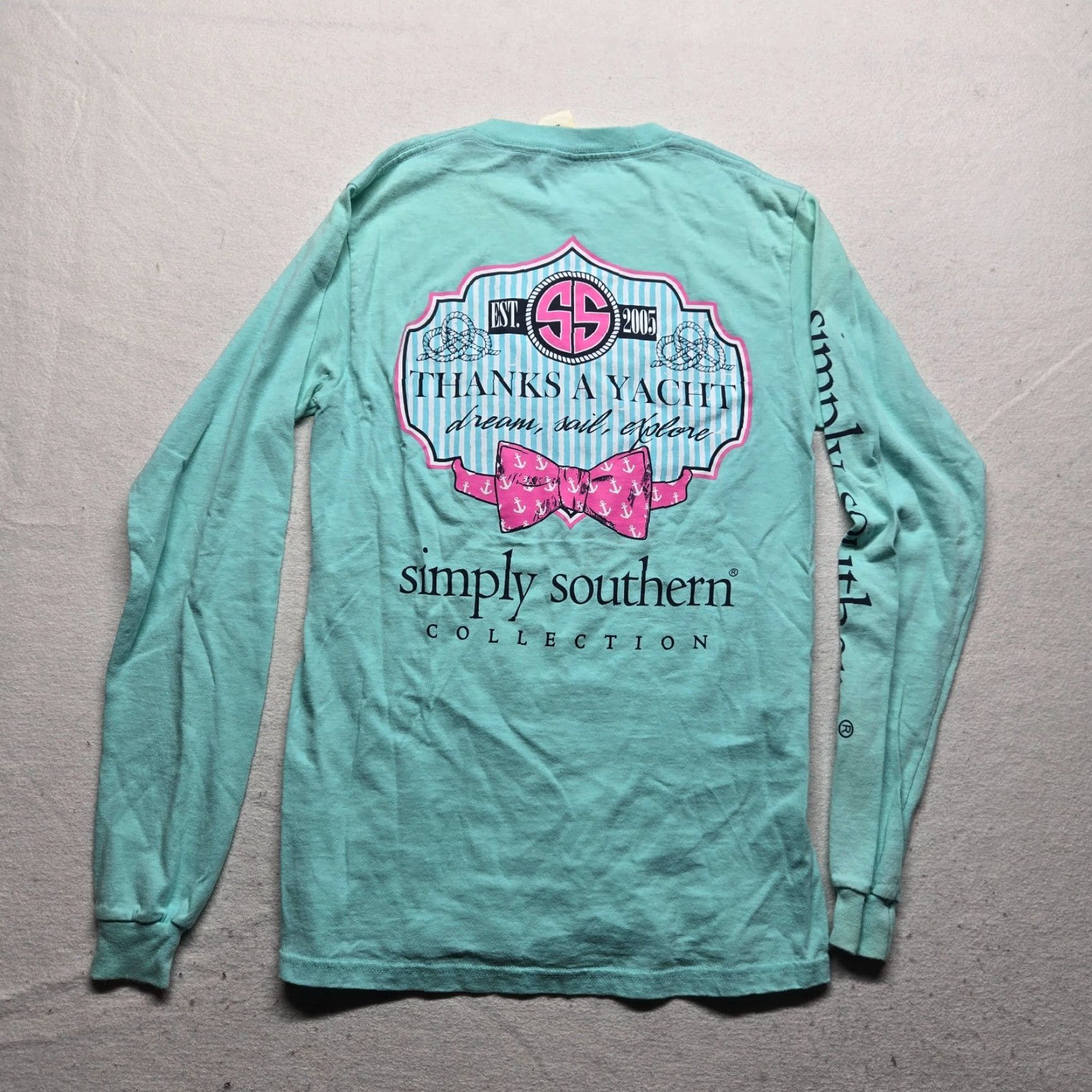 Vintage Simply Southern "Thanks A Yacht" Long Sleeve Tee Shirt Women Small Blue Green Size S / US 4 / IT 40 - 8 Thumbnail