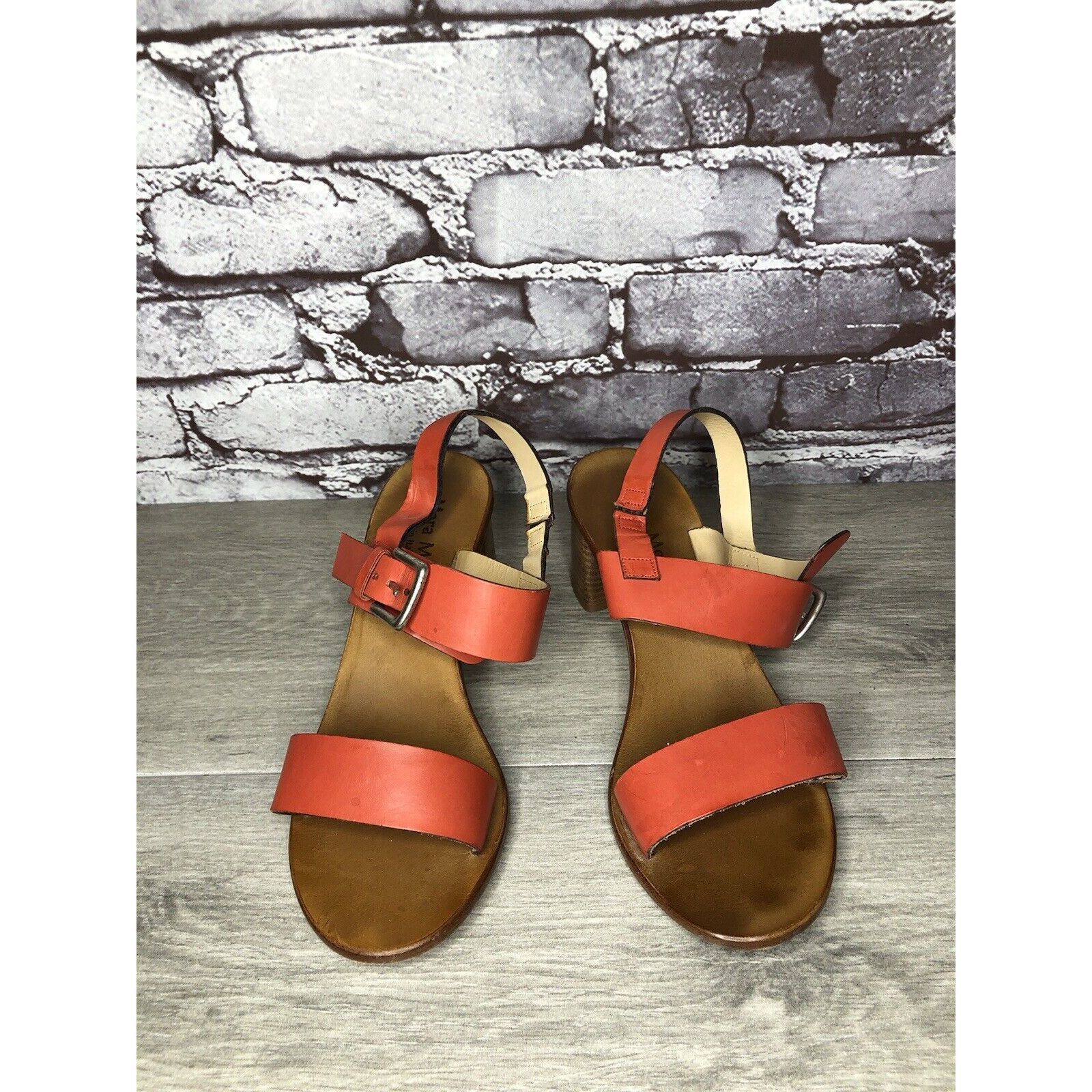 Other Mara Mei Orange Leather Ankle Strap Stacked Heeled Sandals W Size US 7.5 / IT 37.5 - 2 Thumbnail