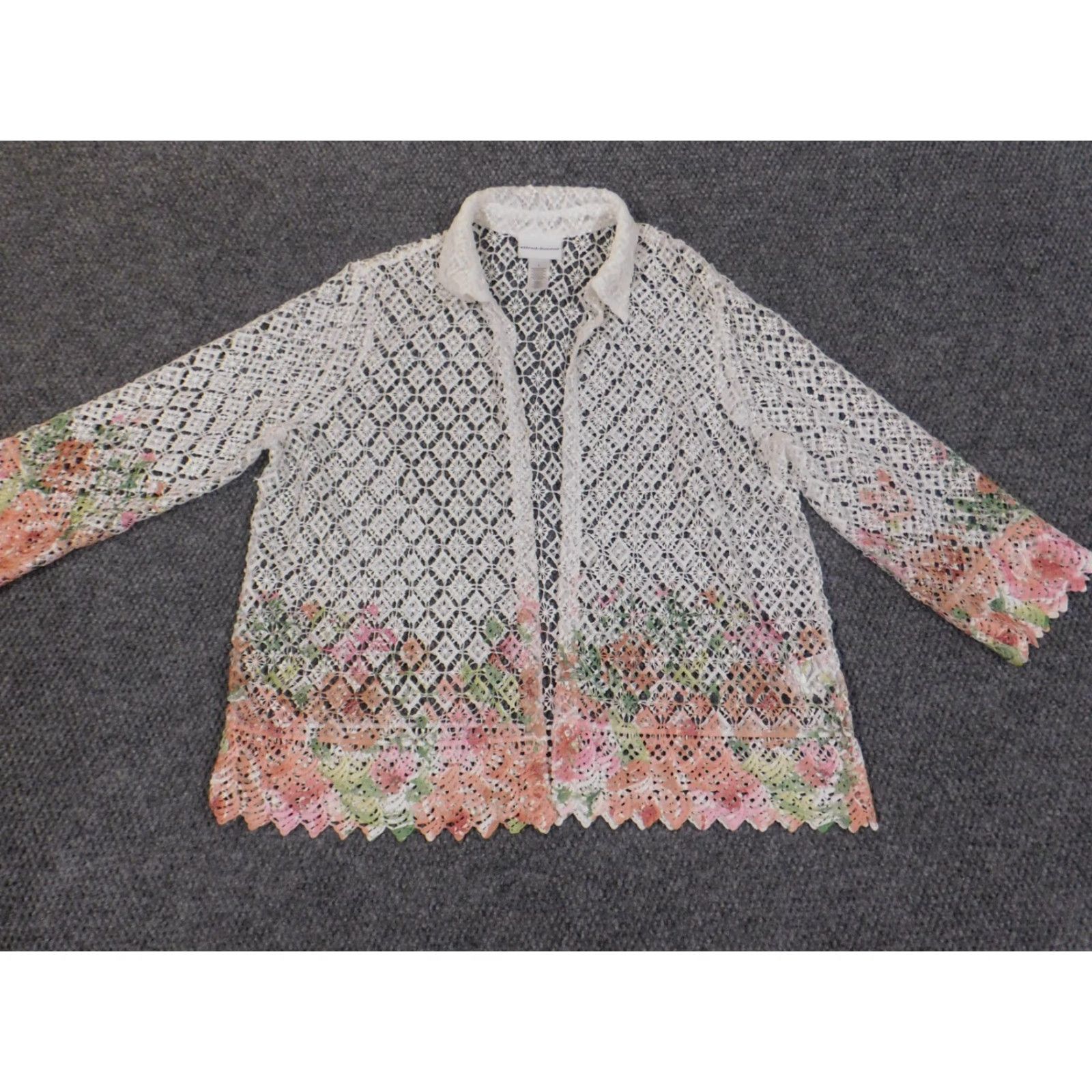 Vintage Alfred Dunner Blouse Womens Large White Lace Polyester Open Collared Long Sleeve Casual Shirt Size L / US 10 / IT 46 - 5 Thumbnail