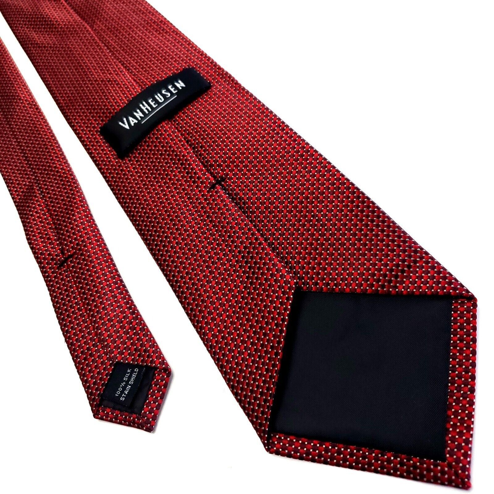 Van Heusen Van Heusen Red Silk Tie Woven Short Check Size ONE SIZE - 3 Thumbnail