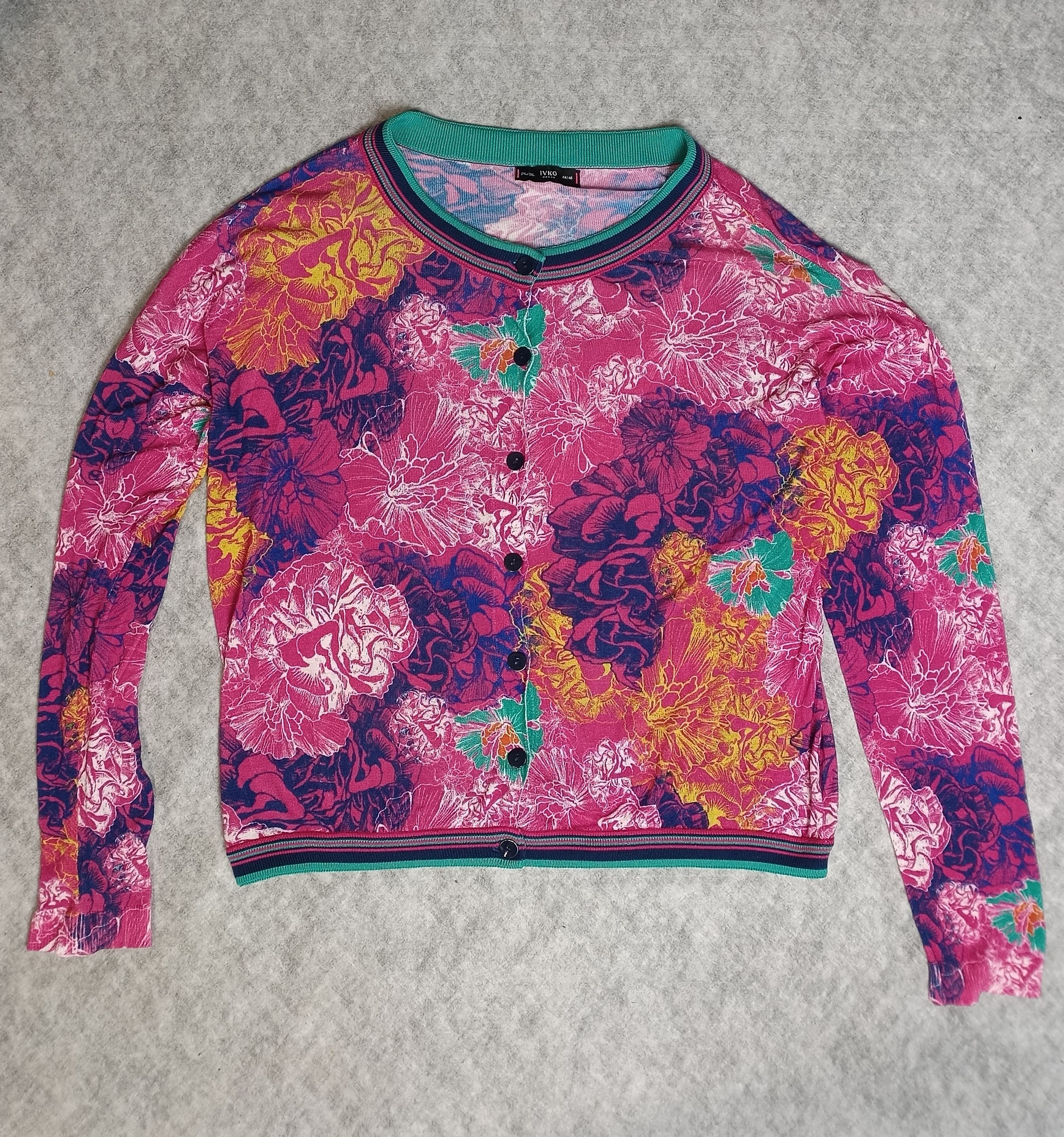 Japanese Brand IVKO Printed Cardigan Jungle Motif Pink Size XXL/3XL Size XXL / US 16-18 / IT 52-54 - 4 Thumbnail