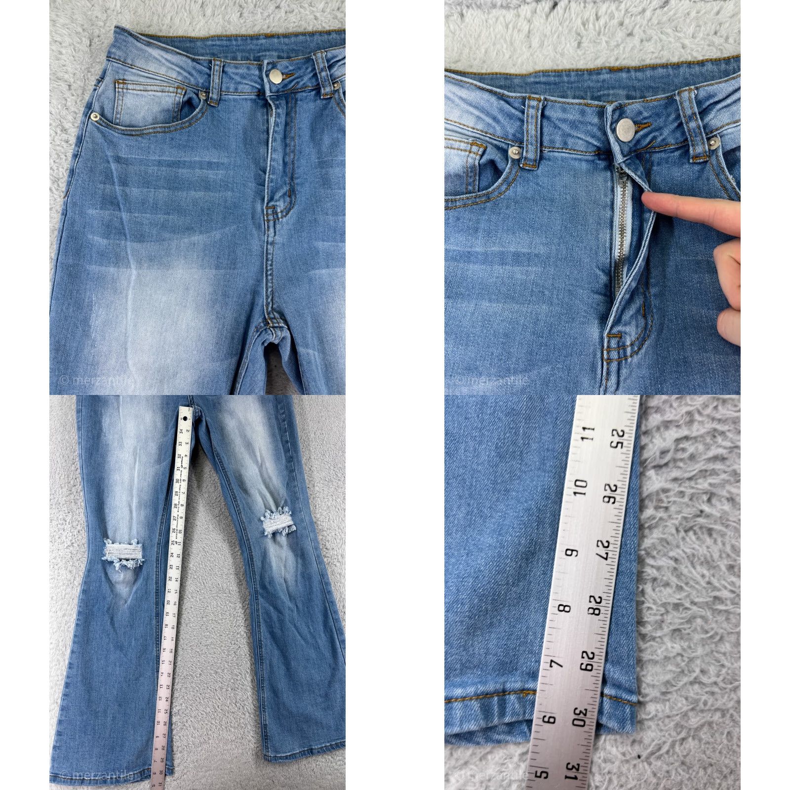 Old Navy Old Navy Flared Jeans Womens Large Blue Denim Distressed Light Wash 100% Cotton Size 36" / US 14 / IT 50 - 8 Thumbnail