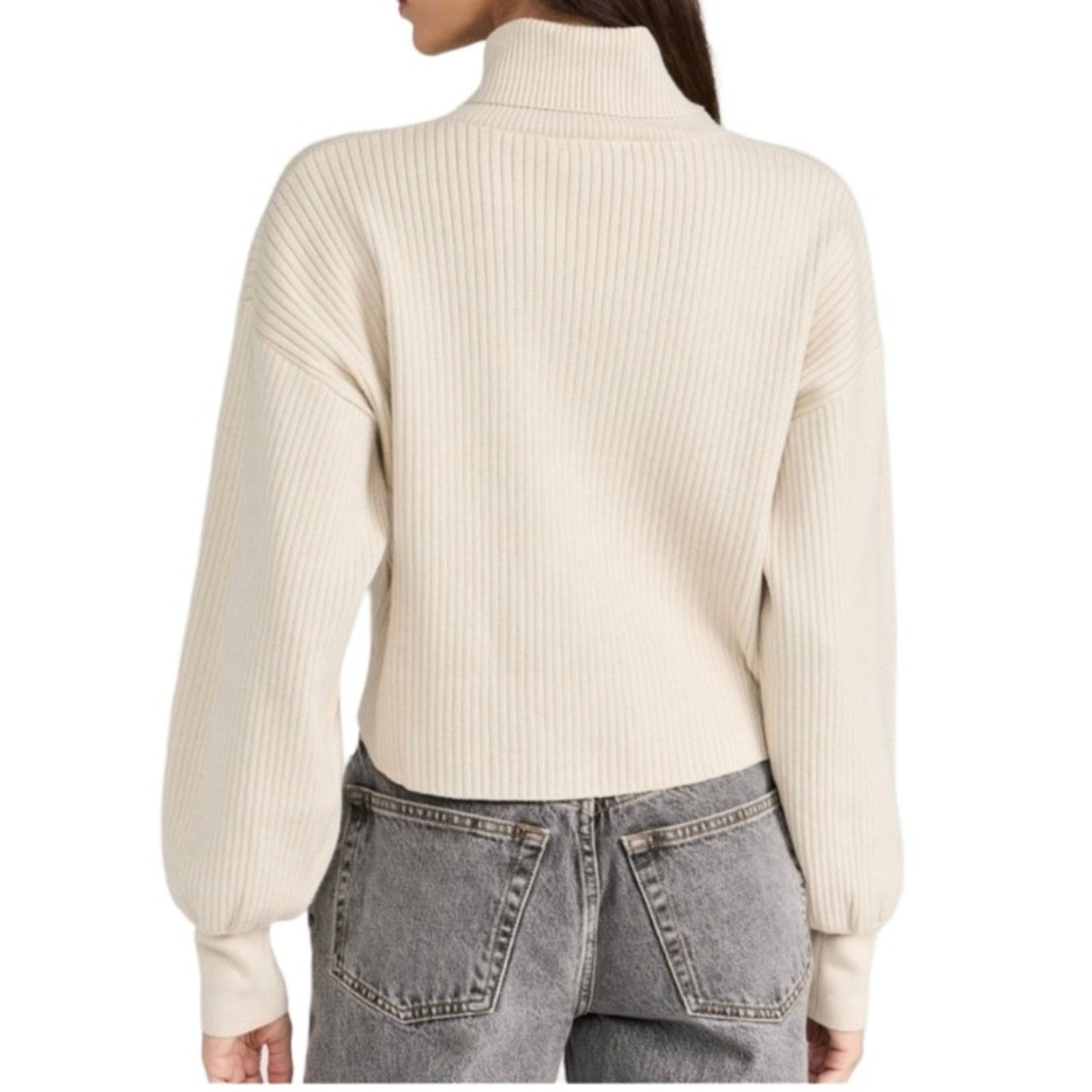 Good American Good American Wide Rib Mock Neck Crop Sweater - Oatmeal Size XS / US 0-2 / IT 36-38 - 2 Thumbnail