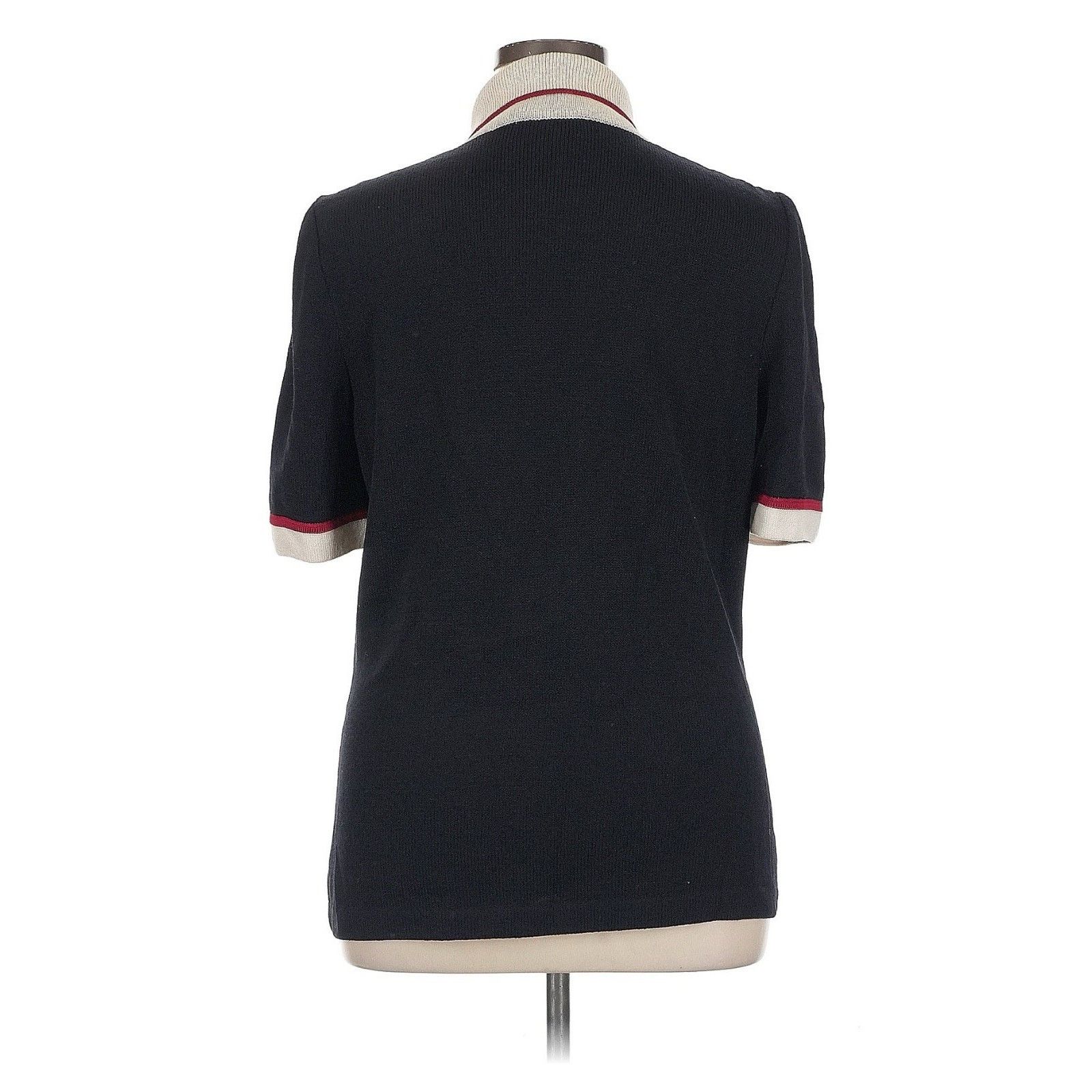 St. John VTG st John Collection Knit Short Sleeve Black Collared Top Size L / US 10 / IT 46 - 2 Thumbnail