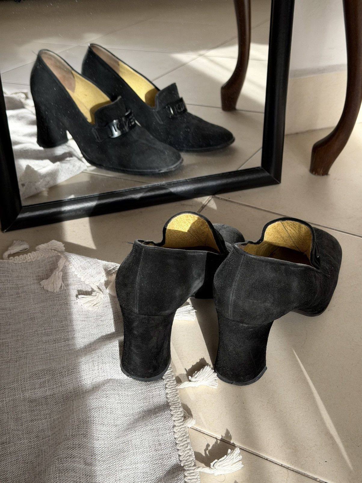 Fendi Vintage FENDI Black Suede Loafer Pumps – Square Toe Size US 7 / IT 37 - 5 Thumbnail