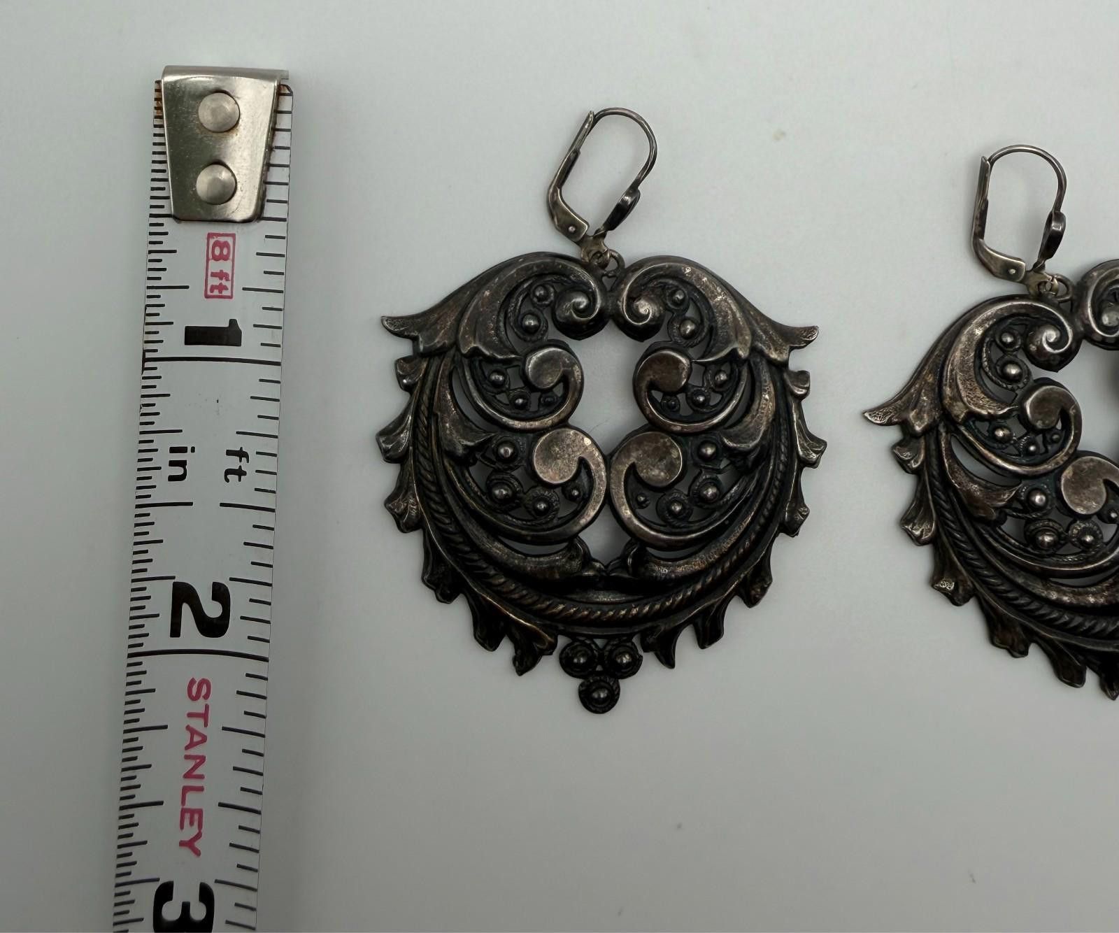 The Unbranded Brand Vintage Ornate Silver Scroll Drop Earrings Size ONE SIZE - 5 Thumbnail