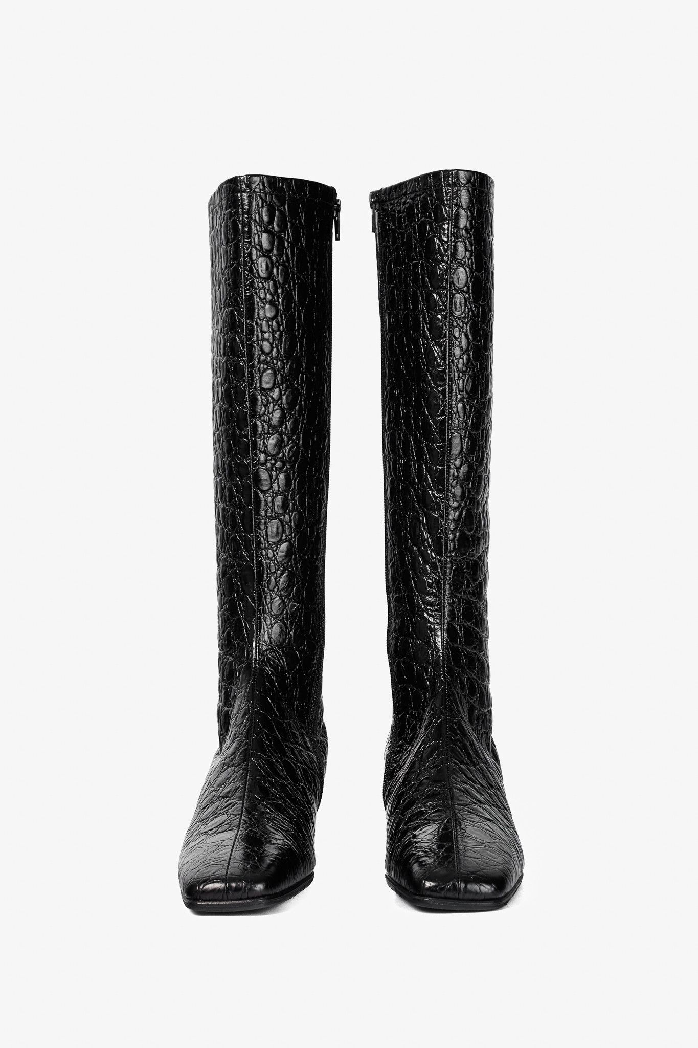 By Far BY FAR Edie Circular Croco-Embossed Leather Knee-High Boots Size US 8.5 / IT 38.5 - 2 Thumbnail