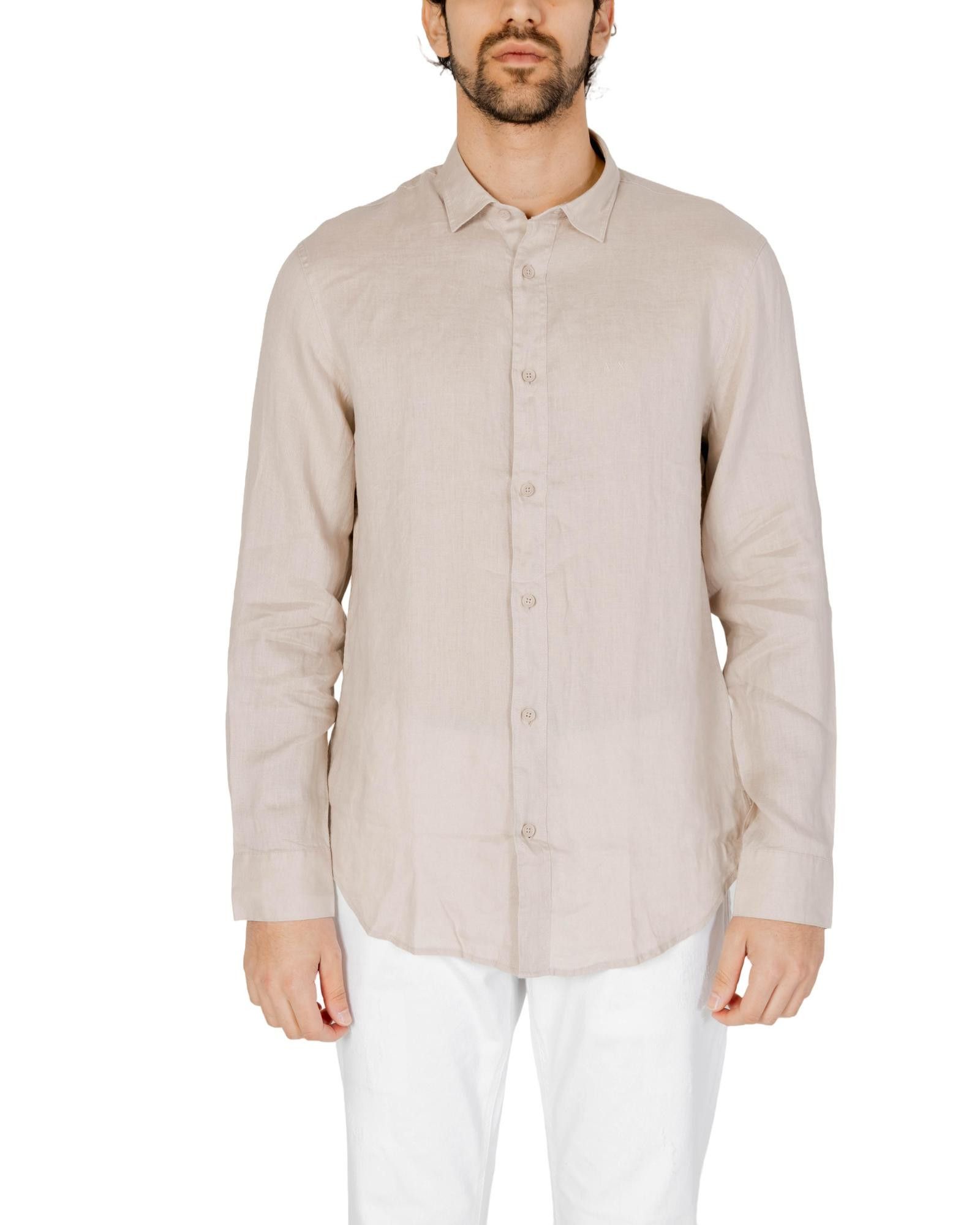 image of Armani Exchange Linen Long Sleeve Button-Front Shirt in Beige, Men's (Size Small)