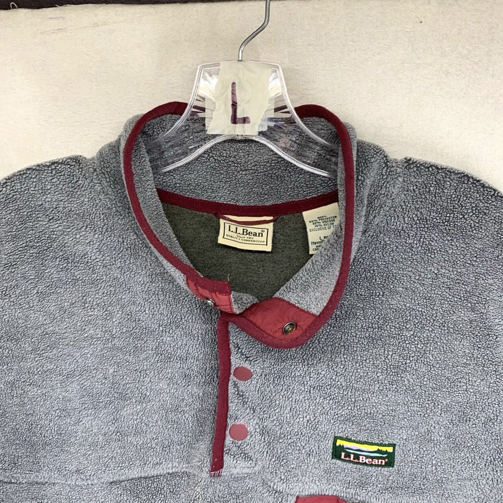 Vintage VINTAGE L.L. Bean Fleece Pullover Large Gray with Maroon Accents, Mock Neck, 90s Outdoor Mens Size US L / EU 52-54 / 3 - 4 Thumbnail