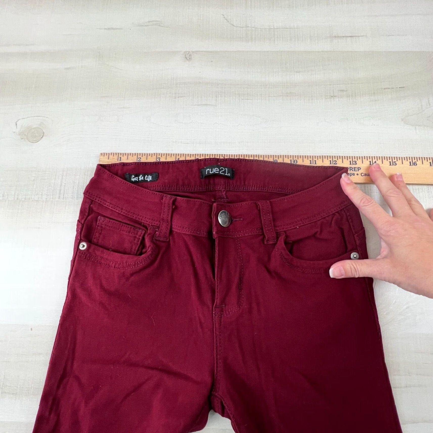Vintage Womens Rue 21 Skinny Jeans 5 Juniors Burgundy Mid Rise Stretch Size 27" / US 4 / IT 40 - 7 Thumbnail
