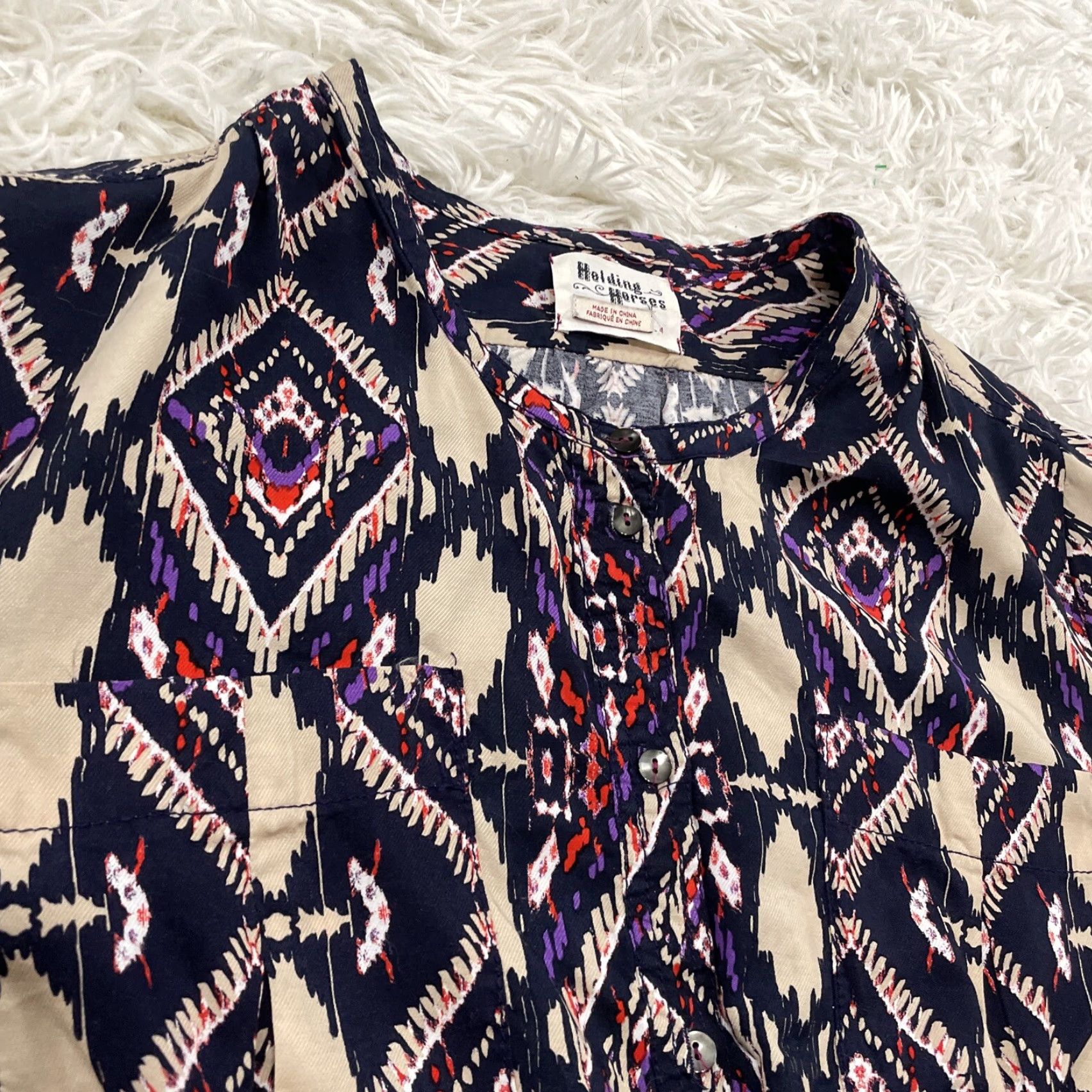 Anthropologie Anthropologie Shirt Dress Women 4 Purple Boho Aztec Western Y2k Geometric 3/4 Sleeve Button Pockets Multicolor Short Dress Style: Shirt Dress Size S / US 4 / IT 40 - 6 Thumbnail
