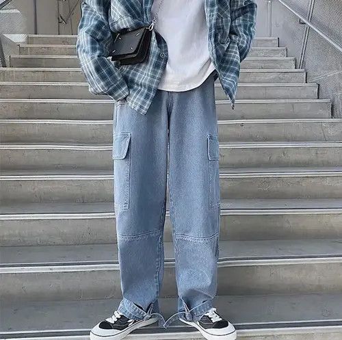 Jean Light Blue Cargo jeans Wide Leg Denim Loose Straight Baggy Size US 34 / EU 50 - 4 Thumbnail