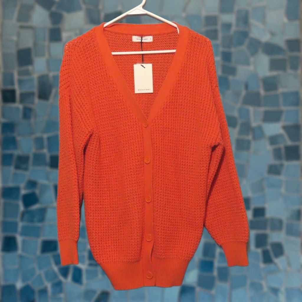 Vintage VINTAGE? Qualfort Womens Orange Cardigan Sweater Knit Button Up Oversized NWT S Cozy Bohemian Casual Womens Cardigan Size S / US 4 / IT 40 - 1 Thumbnail