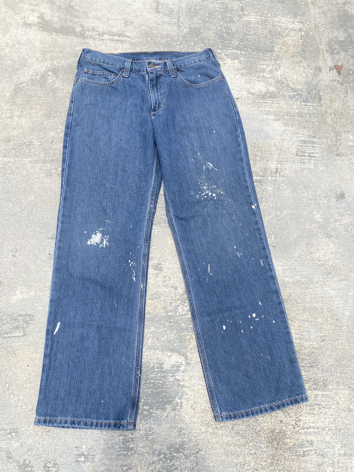 image of Carhartt Paint Splash Baggy Relaxed Fit Jeans in Denim, Men's (Size 32)