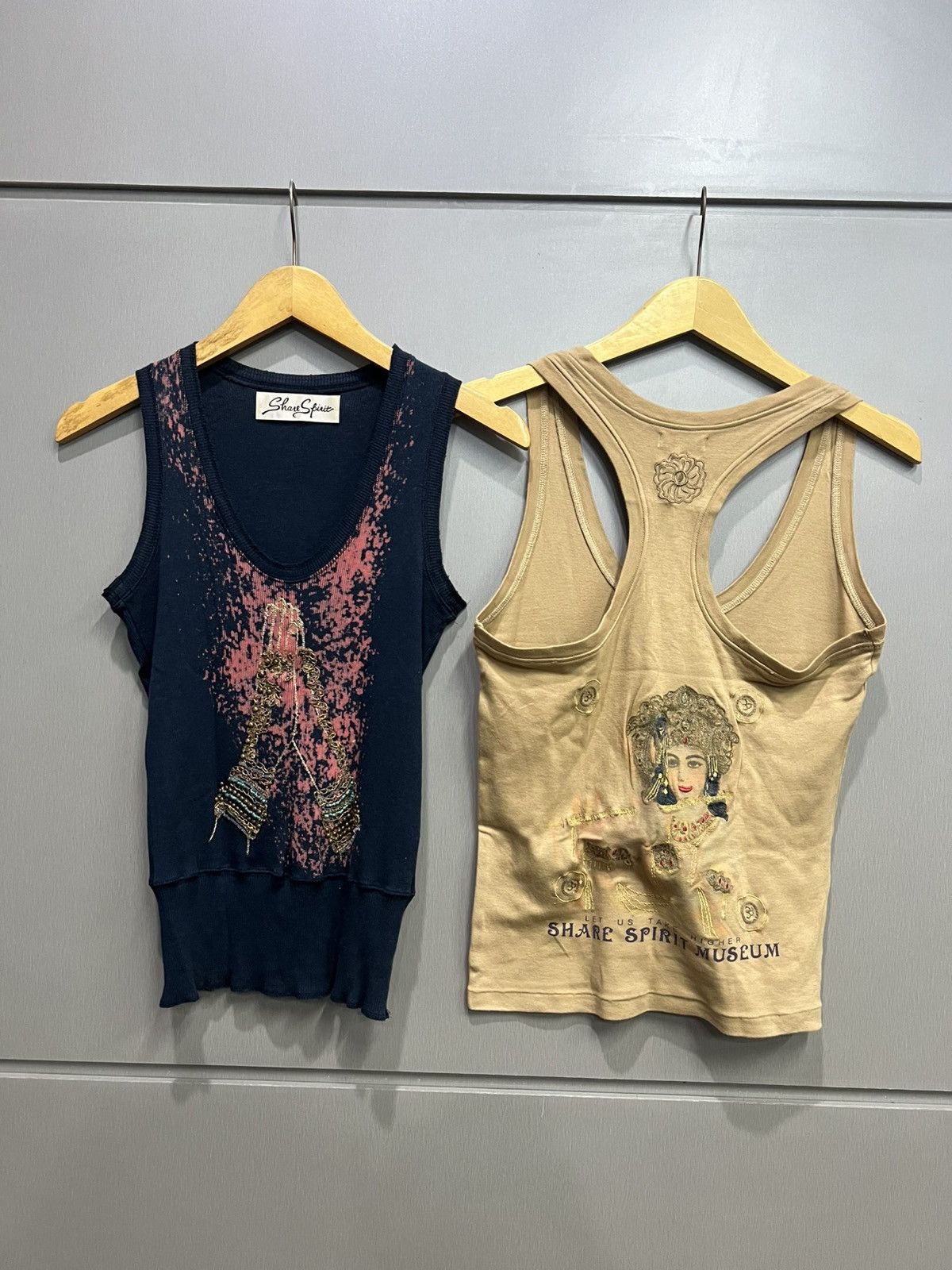 Combo Share Spirit Studded Hindu Prayer Metal Yarn Tank Top - www 