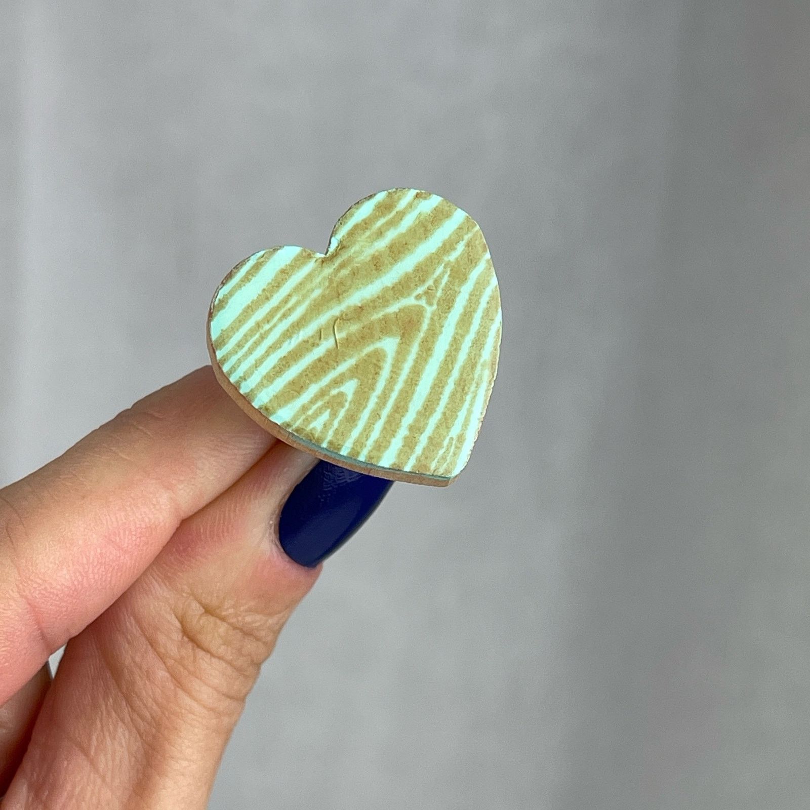 Handmade Steppie Co. Wooden Heart Adjustable Ring Mint Green Striped Size ONE SIZE - 15 Thumbnail