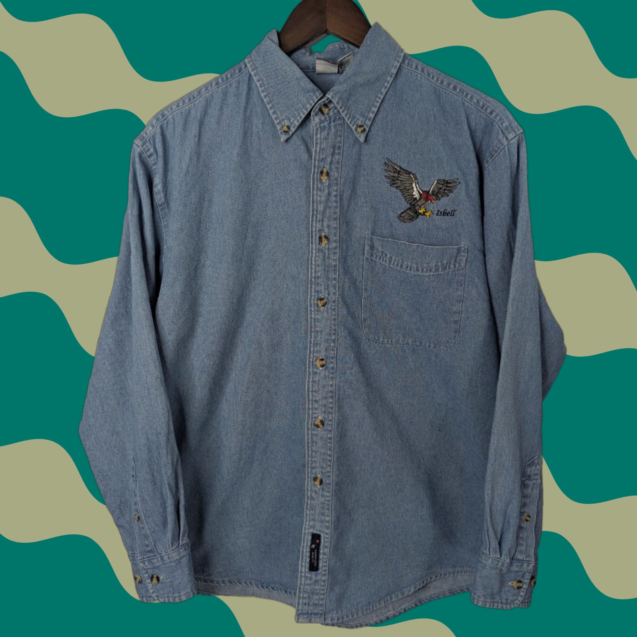 Port & Company Port & Company Denim Button-Up Shirt With Bird Isbell Logo Size Small Cotton Blue Mens Button-Down Long Sleeve Regular Fit Shirt Size US S / EU 44-46 / 1 - 1 Thumbnail