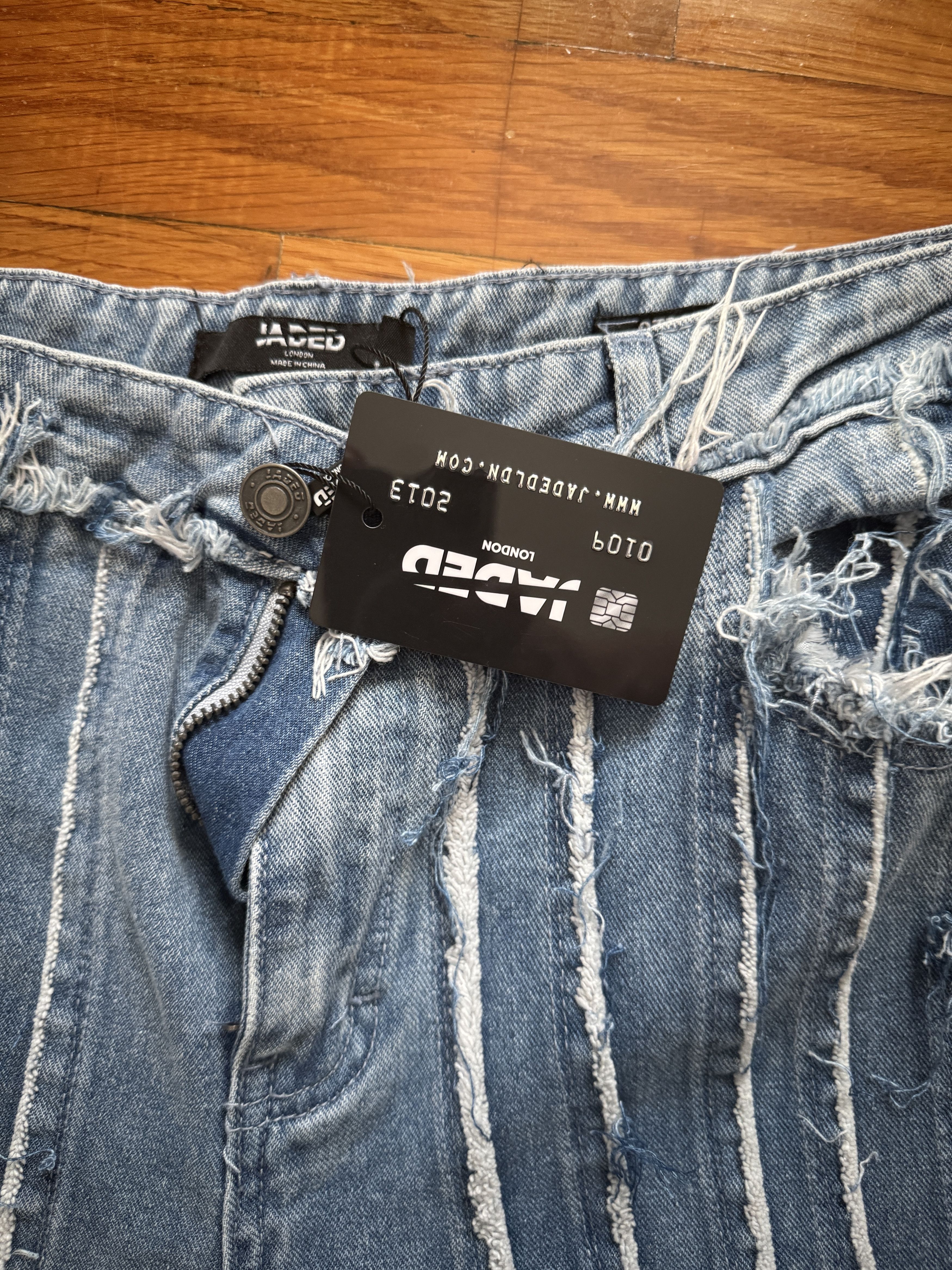 Jaded London Faded Blue Frayed Panelled Straight Leg Jeans Size US 36 / EU 52 - 4 Thumbnail