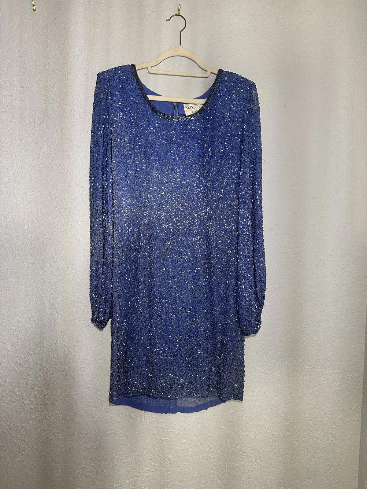 Designer VINTAGE Blue Beaded Dress by Black Tie - Oleg Cassini Size M / US 6-8 / IT 42-44 - 1 Thumbnail