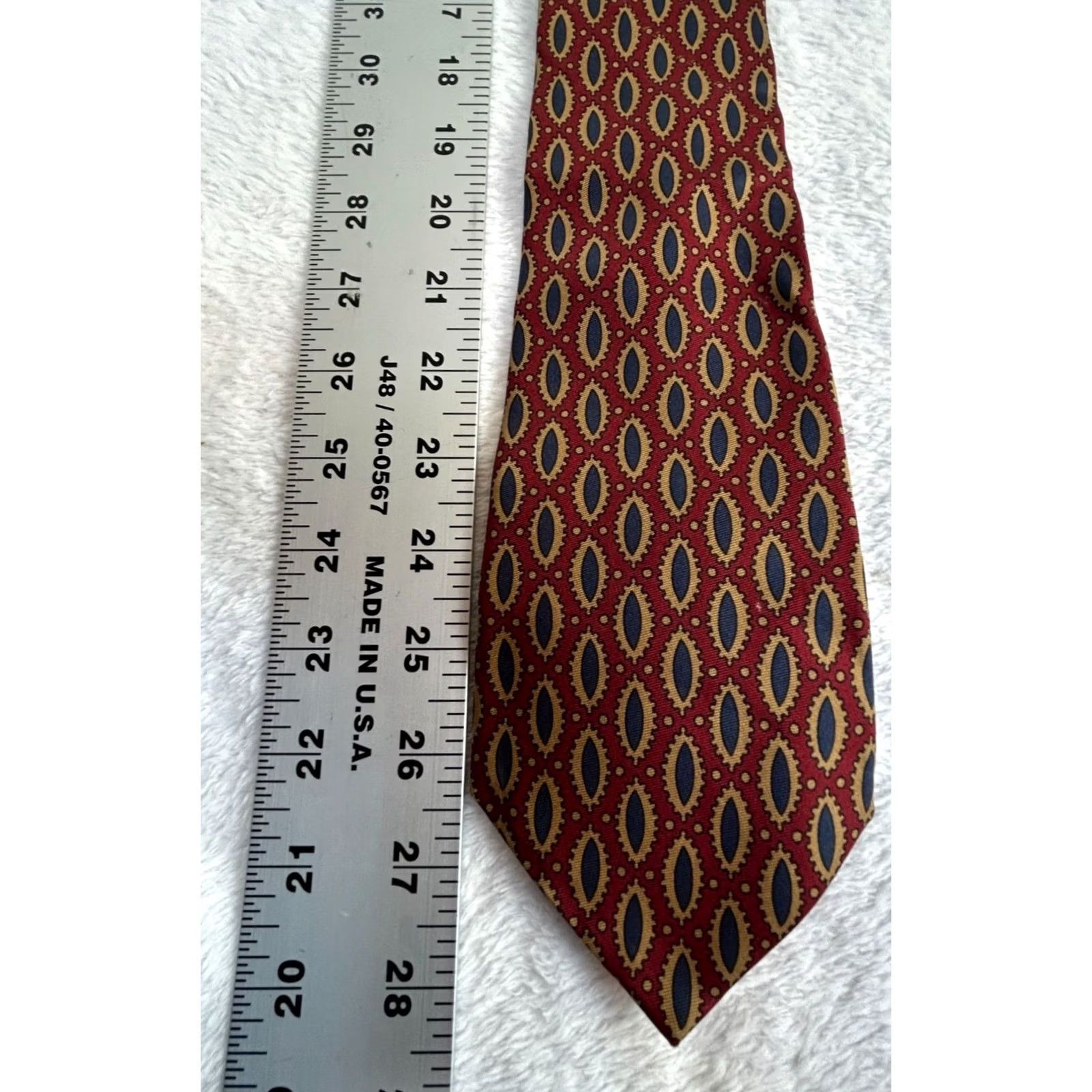 Nordstrom Gitman Bros Nordstrom Mens Silk Pointed Tie Red/Blue Geometric Pattern USA Made Size ONE SIZE - 4 Thumbnail