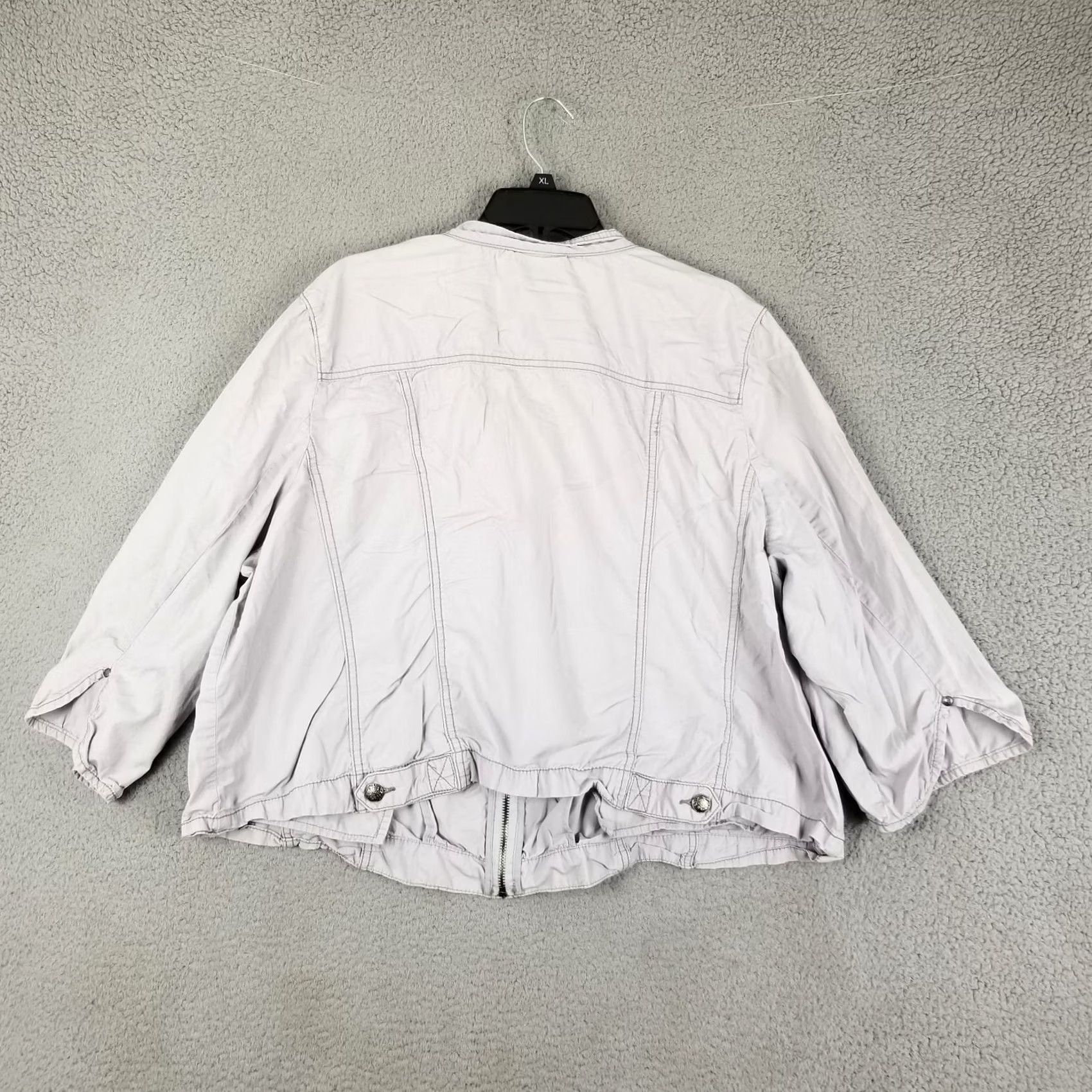 Vintage Lane Bryant Bomber Jacket Woman Plus 22 Cotton Canvas Embroidered Zip Distress Beaded Size 3XL / US 20-22 - 6 Thumbnail