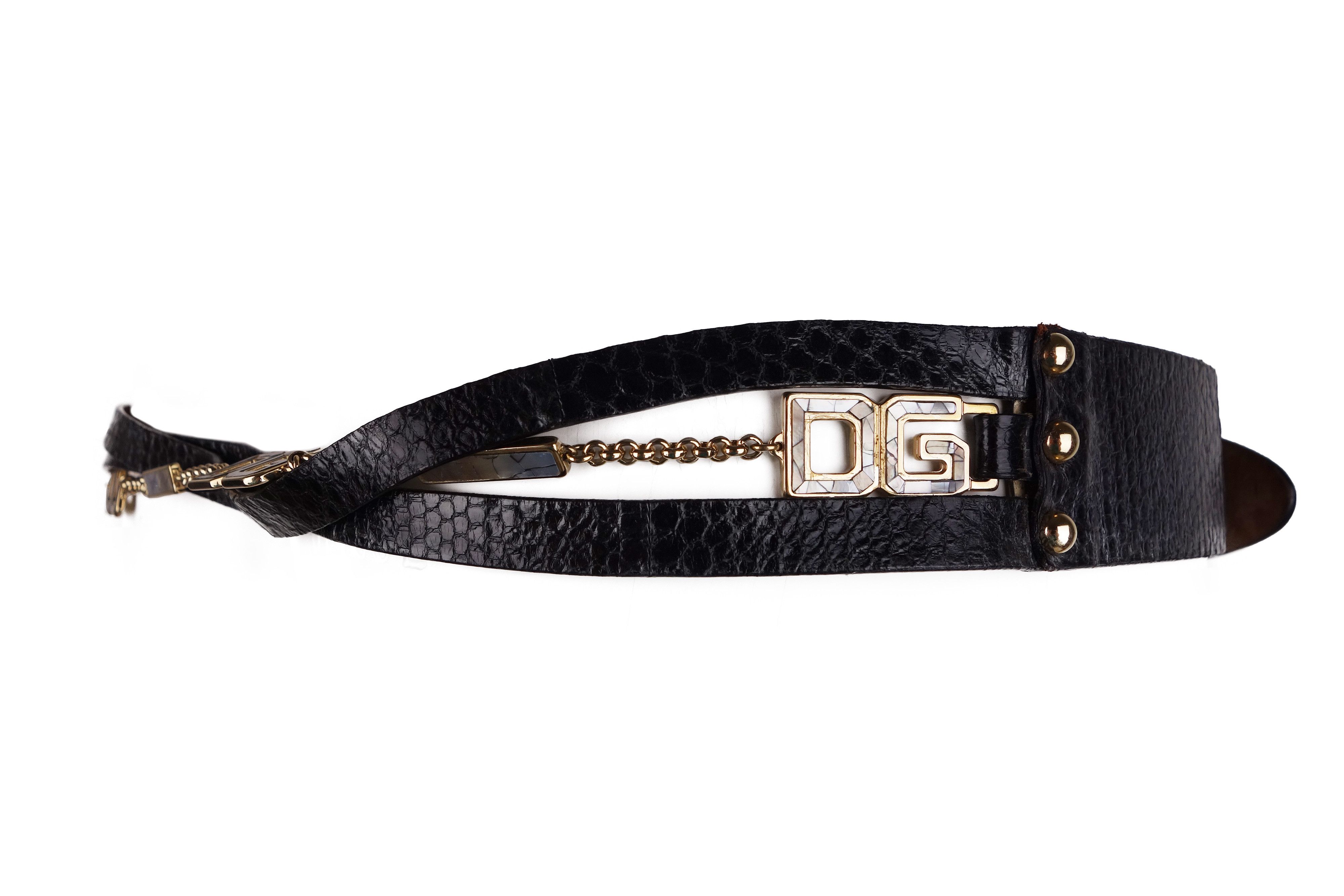 Dolce & Gabbana Dolce and Gabbana Buckle Logo Chain Exotic Leather Belt Size ONE SIZE - 1 Thumbnail