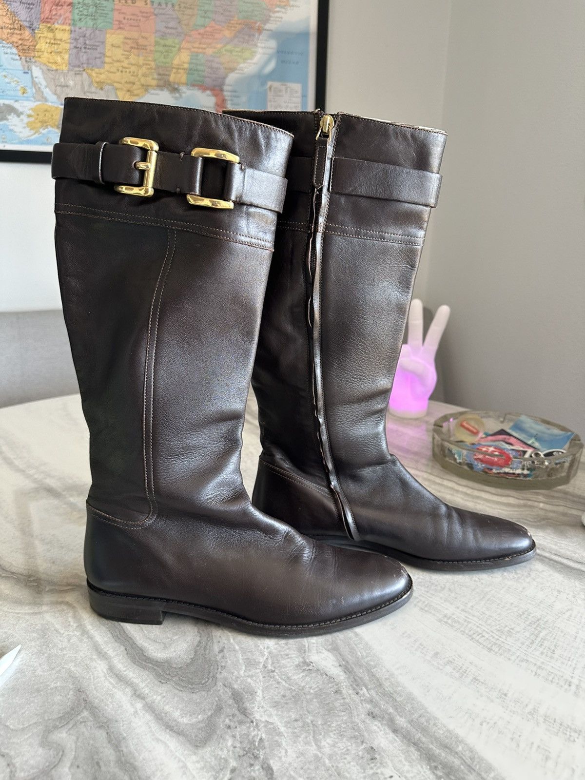 Burberry Burberry High Leather Buckle Riding Boots in Dark Brown Size US 11 / IT 41 - 6 Thumbnail