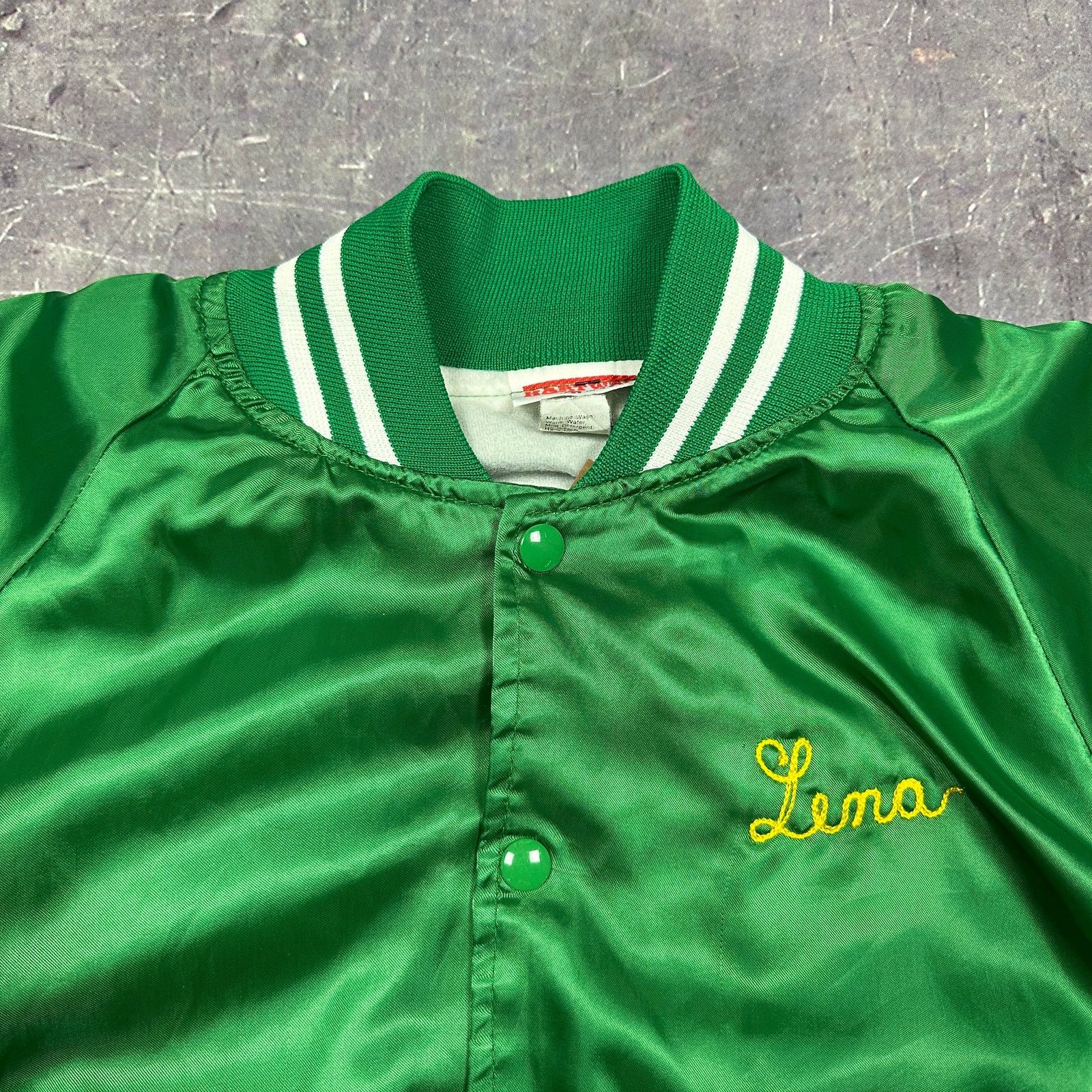 Vintage 70s Green Lena Chain Stitched Satin Bomber Jacket XL AB59 Size US XL / EU 56 / 4 - 4 Thumbnail