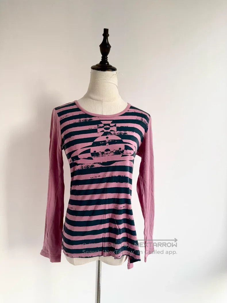 Vivienne Westwood Vivienne Westwood Vintage Pink and Black Striped Saturn T- Size M / US 6-8 / IT 42-44 - 1 Thumbnail