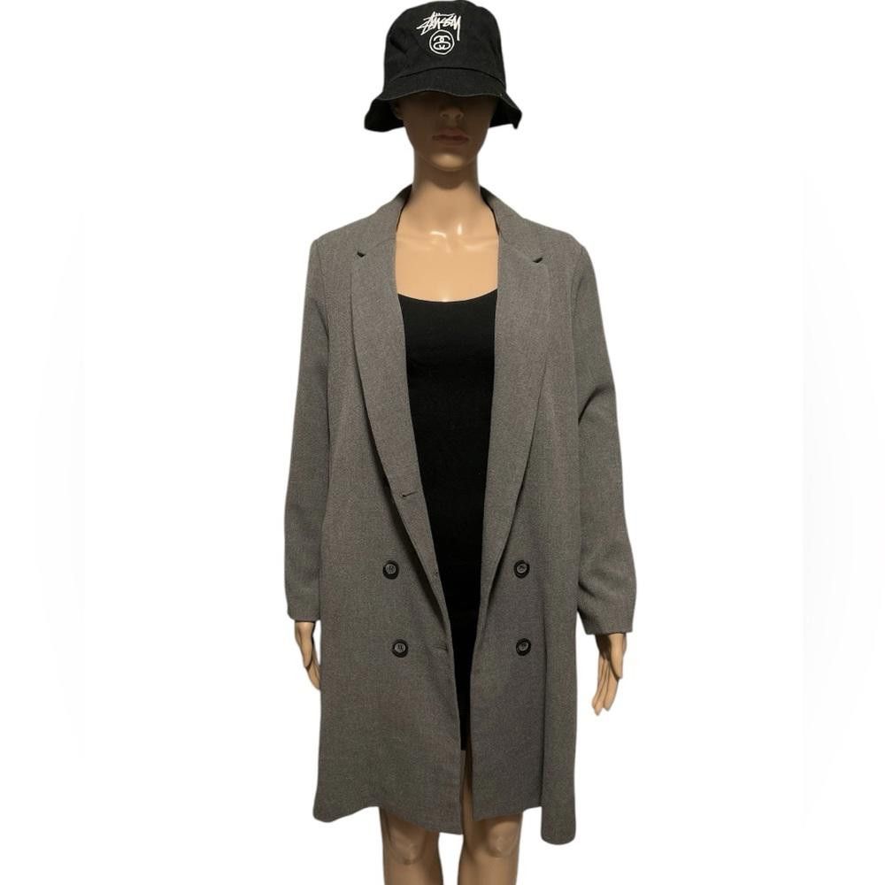 Designer Grey Double-breasted Longline Coat Size M / US 6-8 / IT 42-44 - 1 Thumbnail