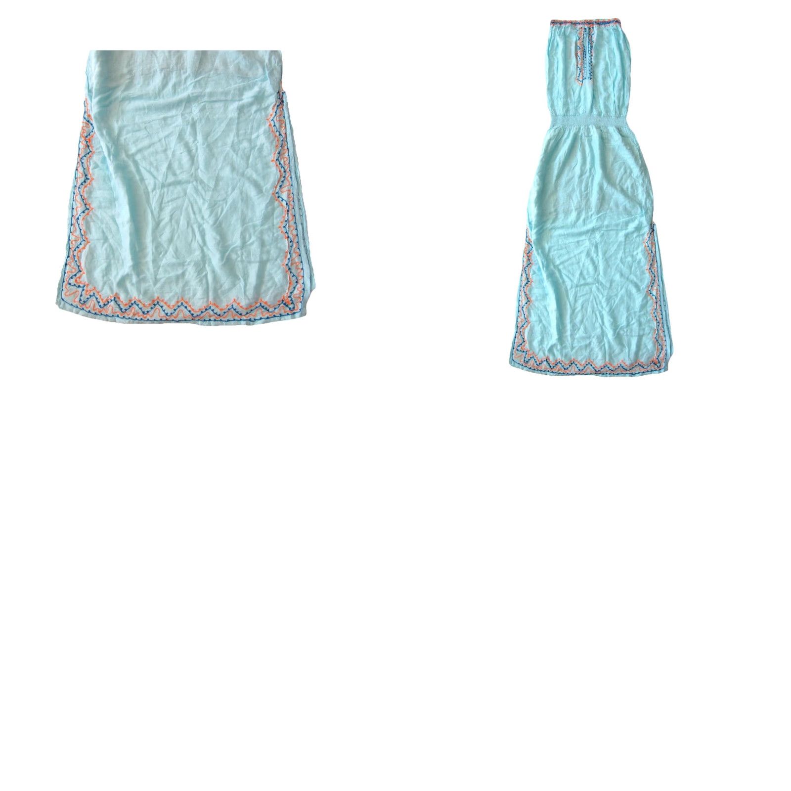 Vintage VINTAGE NWT 7 Islands Rayon Embroidered Strapless Long Maxi Dress Turquoise Orange Large Blue Size L / US 10 / IT 46 - 8 Thumbnail