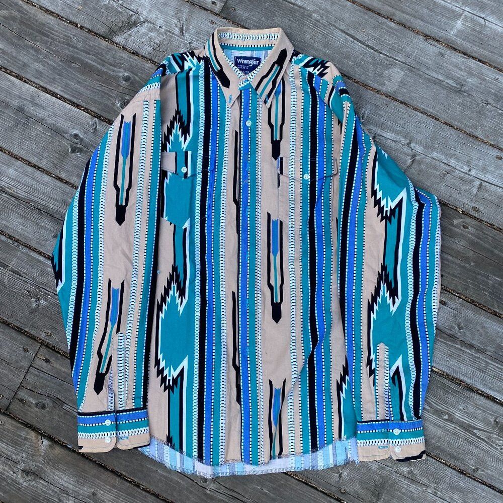 Wrangler Vintage Wrangler Cowboy Cut Regular Fit XL Aztec Button Up Size US XL / EU 56 / 4 - 2 Thumbnail