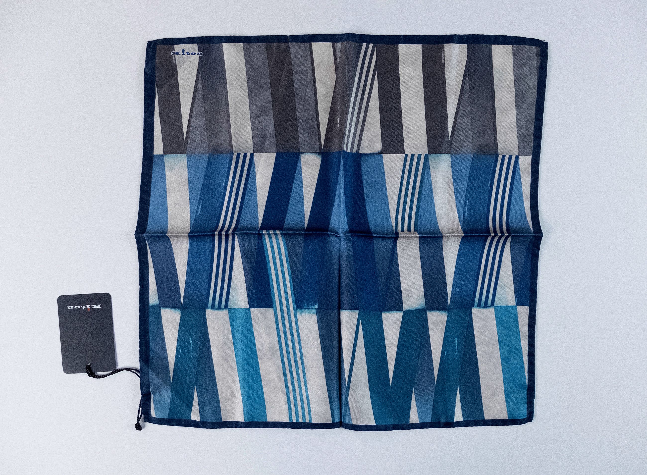 Kiton KITON Napoli blue gray geometric print silk pocket square q Size ONE SIZE - 1 Thumbnail