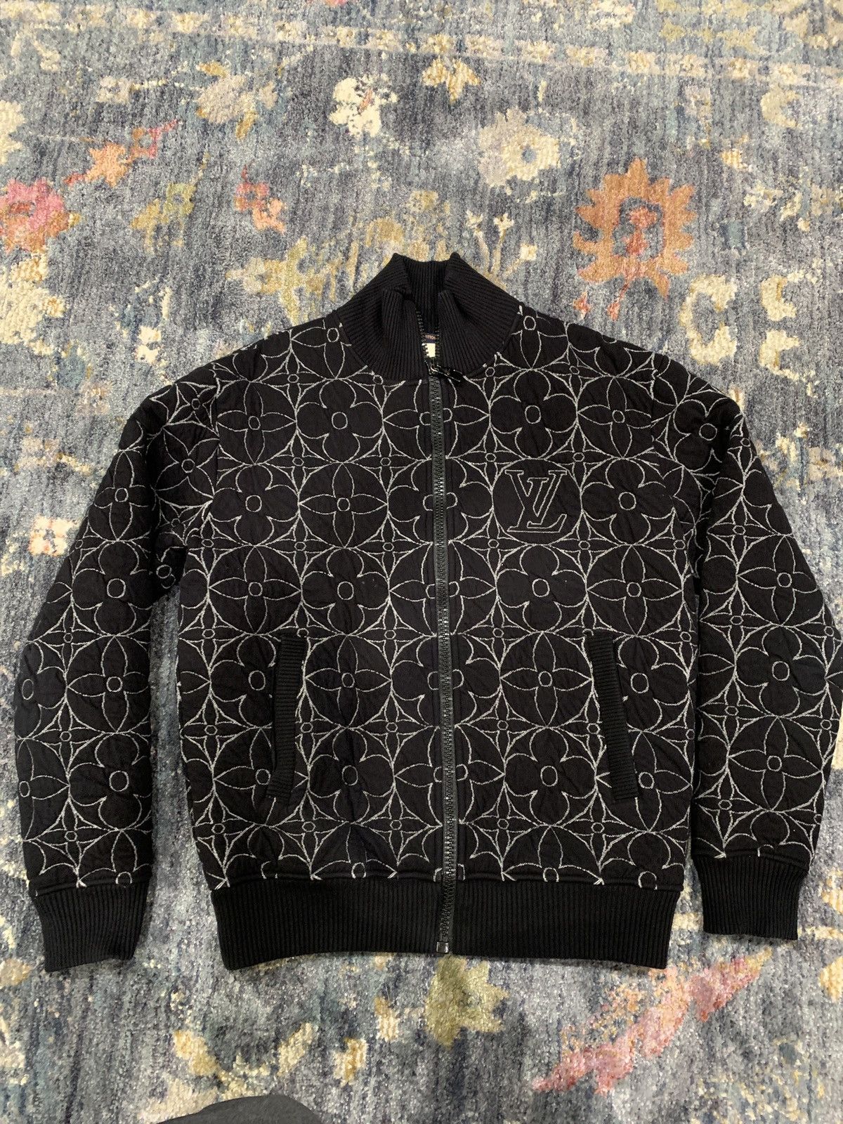 image of Louis Vuitton Monogram Flower Black Bomber Jacket Size S, Men's