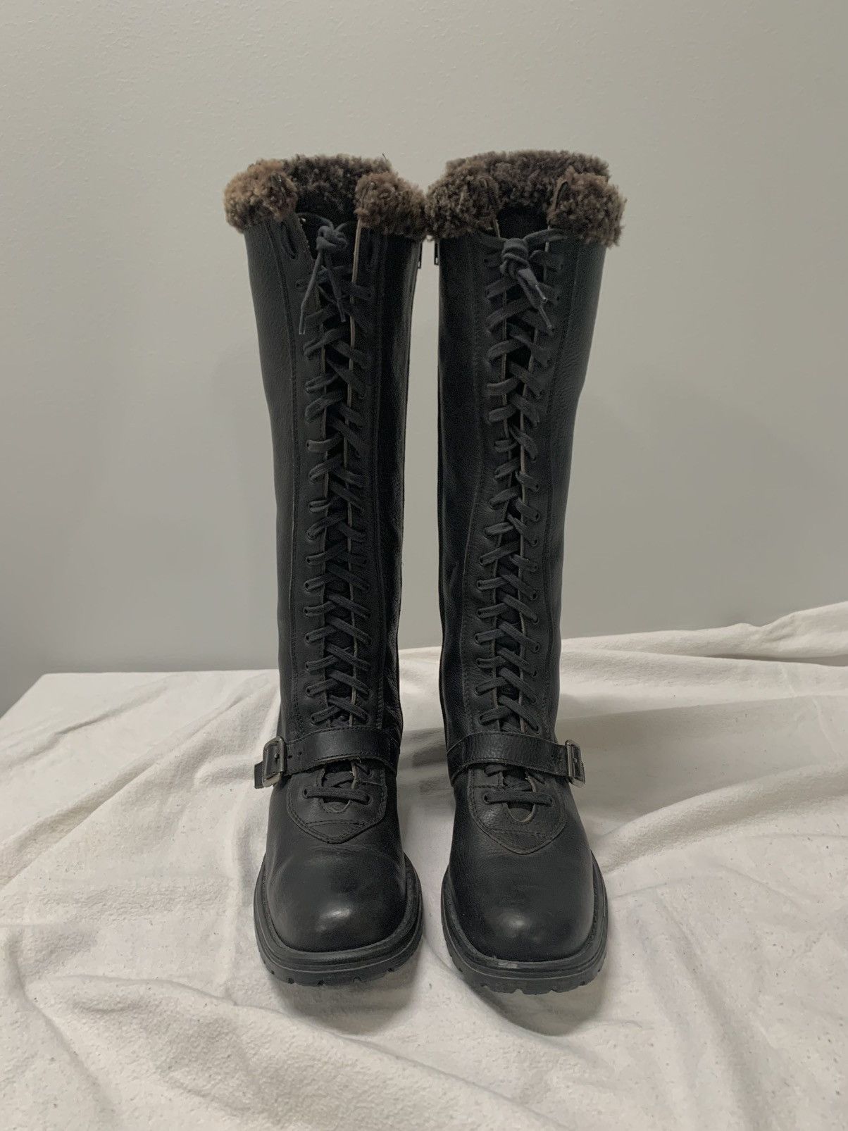Japanese Brand × Vintage VINTAGE BUMPER HIGH LEATHER BOOTS FAUX FUR LACE UP Size US 7.5 / IT 37.5 - 2 Thumbnail