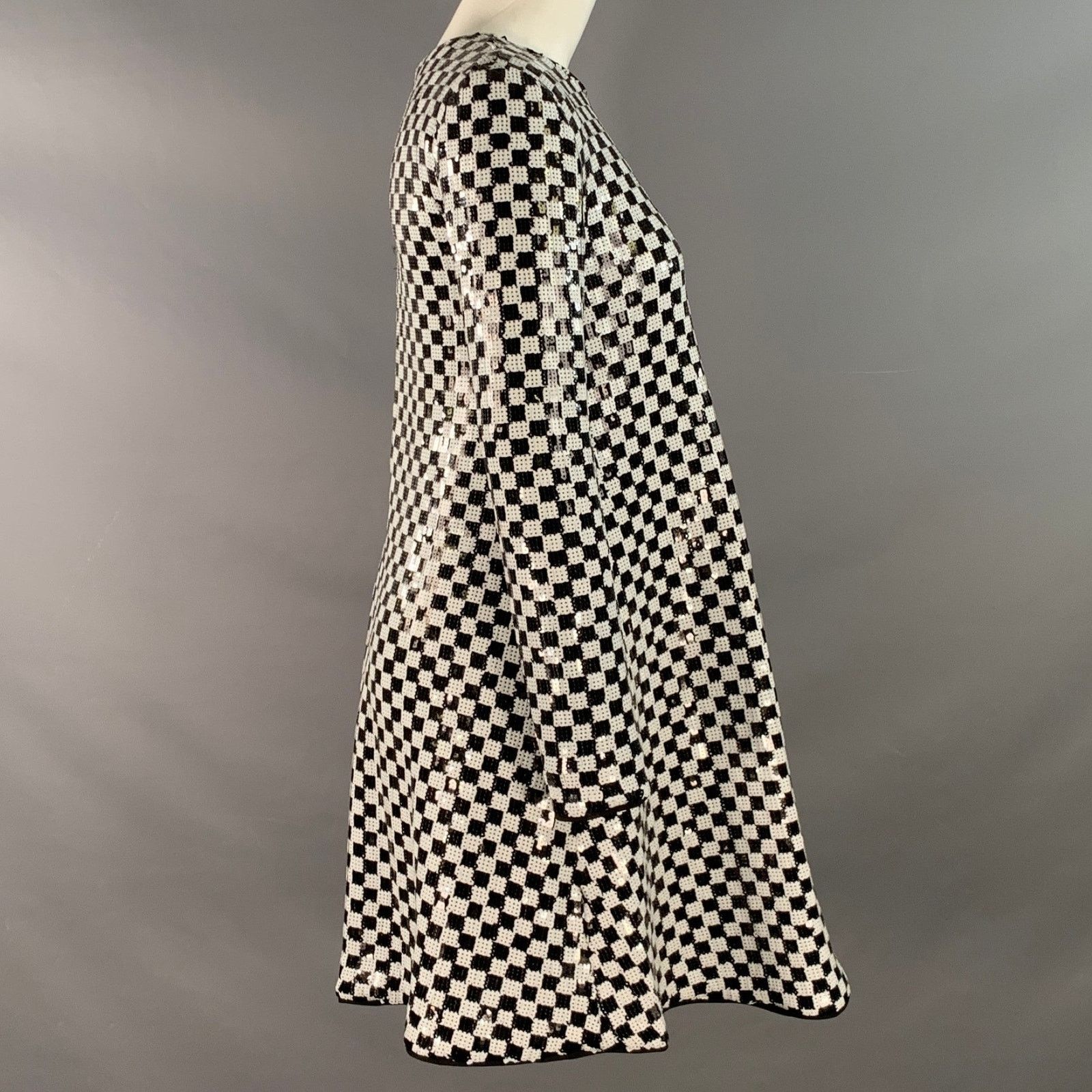 Emporio Armani Size 4 Black White Polyester Blend Sequined Checkered Dress Size S / US 4 / IT 40 - 3 Thumbnail