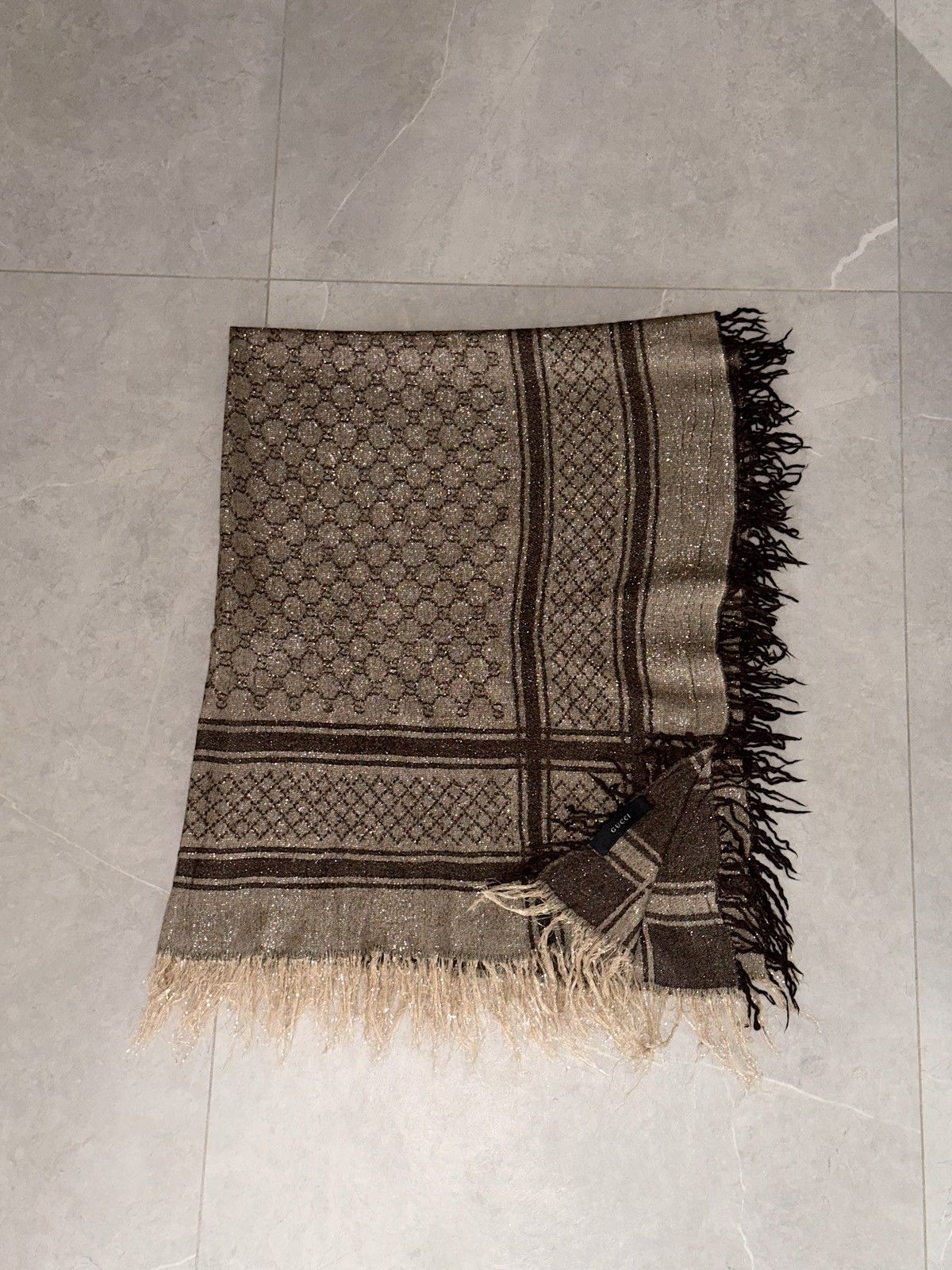 Gucci GUCCI 2007 Silver Thread GG Monogram Wool Silk Scarf Demna Size ONE SIZE - 19 Thumbnail