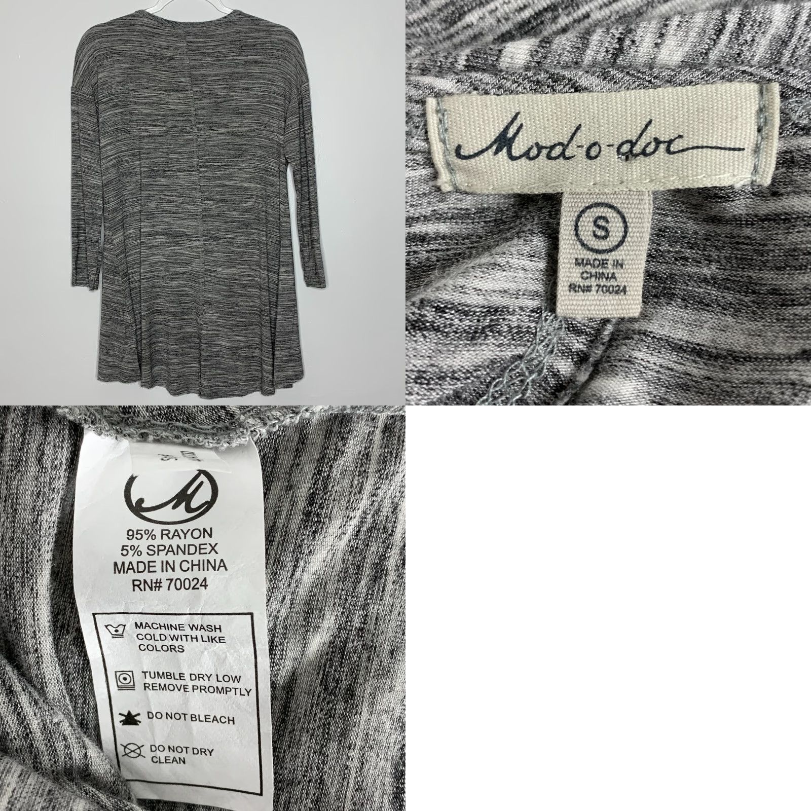 Vintage Mod-o-doc Womens Tunic Top S 3/4 Sleeve Gray Asymmetrical Hem Crossover Slim Fit Shirt Womens Size S / US 4 / IT 40 - 8 Thumbnail