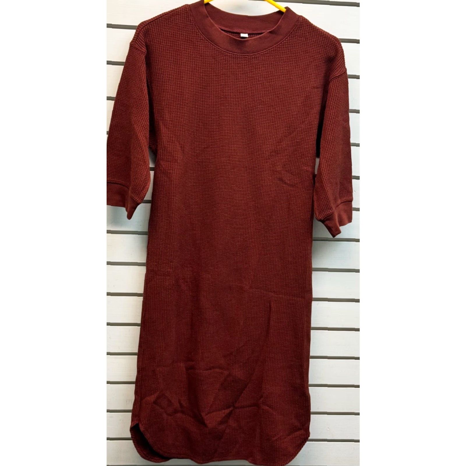 Uniqlo Uniqlo Dress XS Thermal Waffle Knit Comy Lagenlook Minimalist Relaxed Midi Women 3/4 Sleeve Brown Cotton Polyester Knit T-Shirt Dress Medium? Size XS / US 0-2 / IT 36-38 - 2 Thumbnail