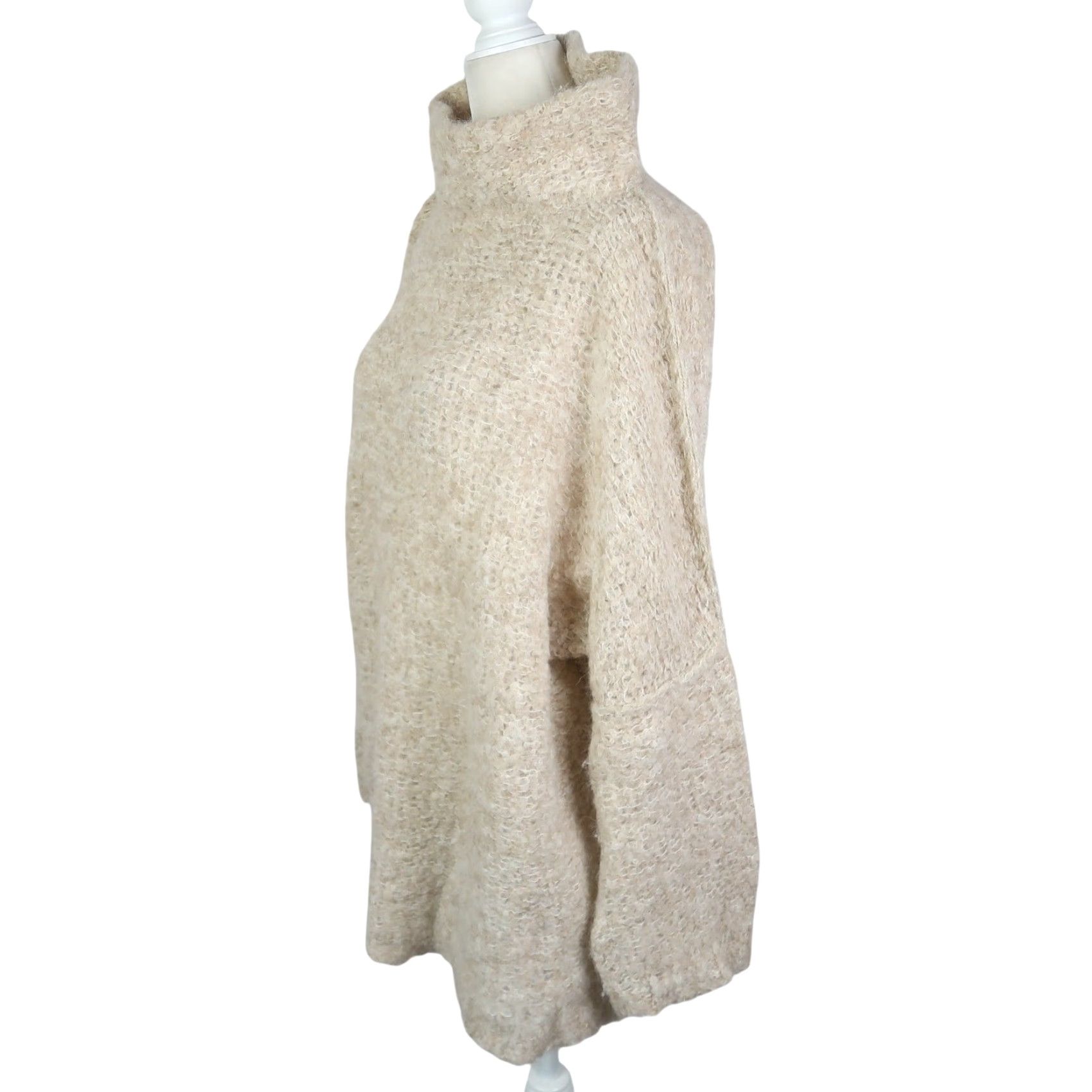 Free People Free People Cream Tan Fuzzy Alpaca Wool Funnel Neck Sweater M Size M / US 6-8 / IT 42-44 - 3 Thumbnail