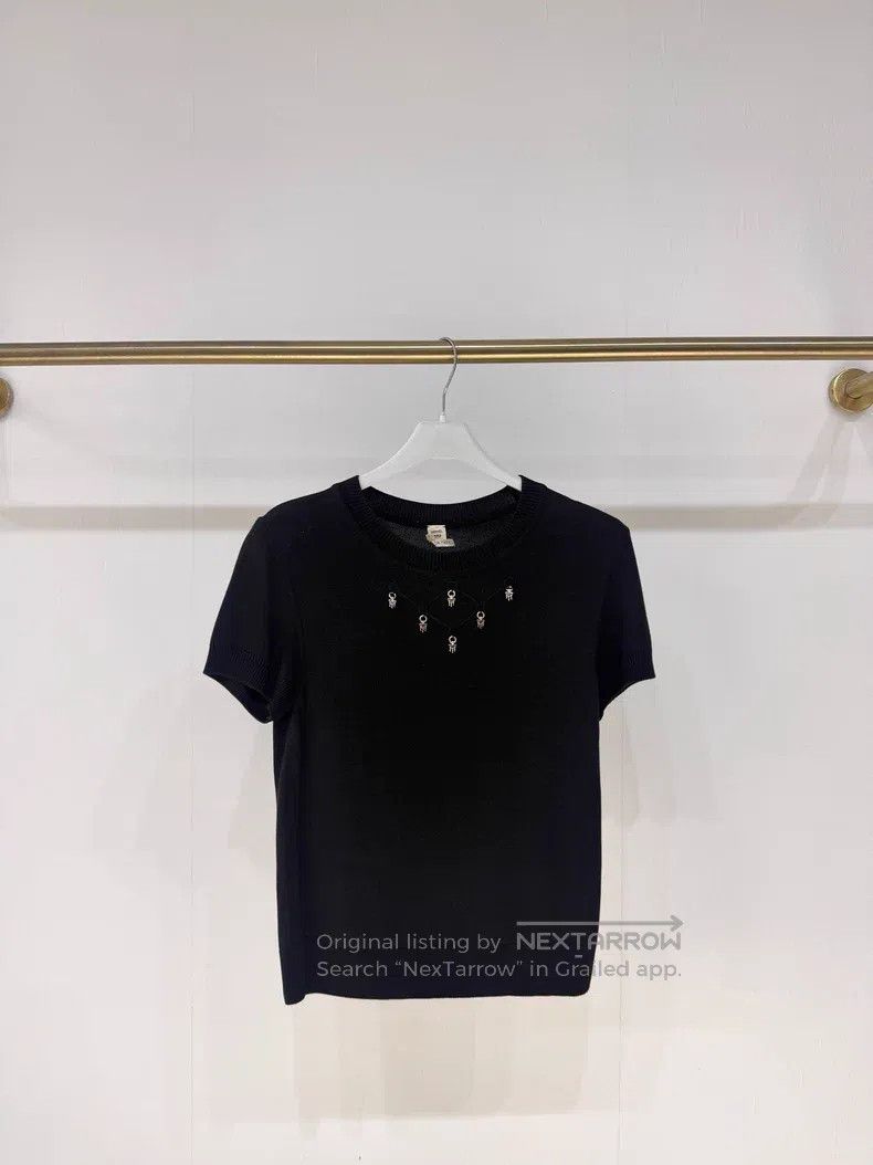Hermes Hermes Knitted Decor Knit Short Sleeve Top Size XS / US 0-2 / IT 36-38 - 1 Thumbnail