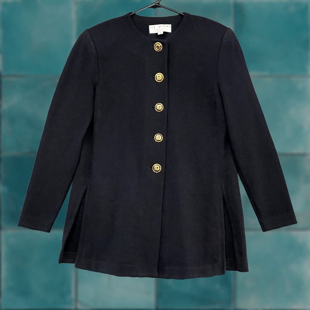 St. John St John Santana Knit Jacket Womens Small Black Gold Luxury Slit Size S / US 4 / IT 40 - 1 Thumbnail