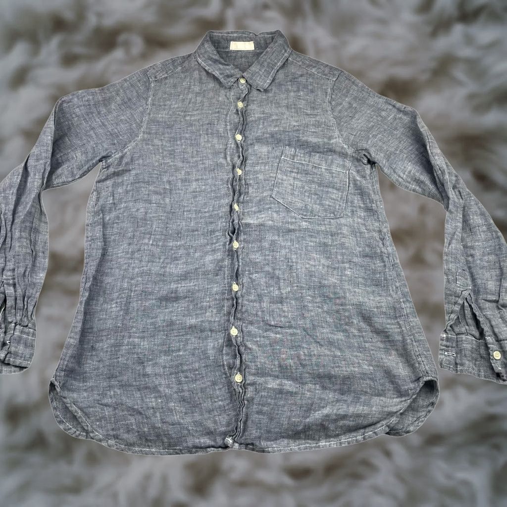Vintage CP Shades Women’s Chambray Button Shirt Blue Small Long Sleeve Collared Casual Cotton Linen Modern Vintage: No Size S / US 4 / IT 40 - 1 Thumbnail