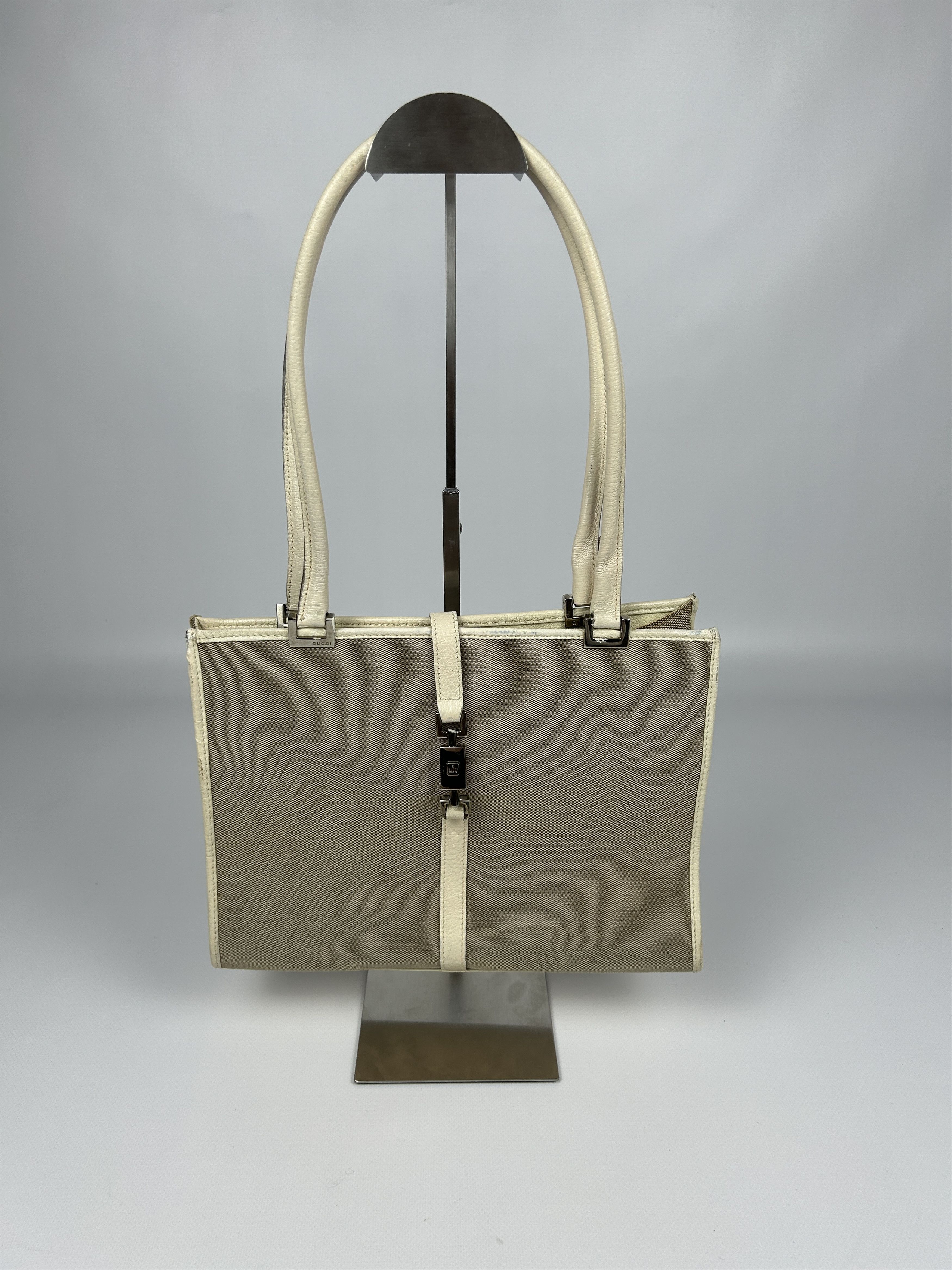 Gucci Vtg Gucci jackie line canvas tote bag with leather trim Size ONE SIZE - 1 Thumbnail
