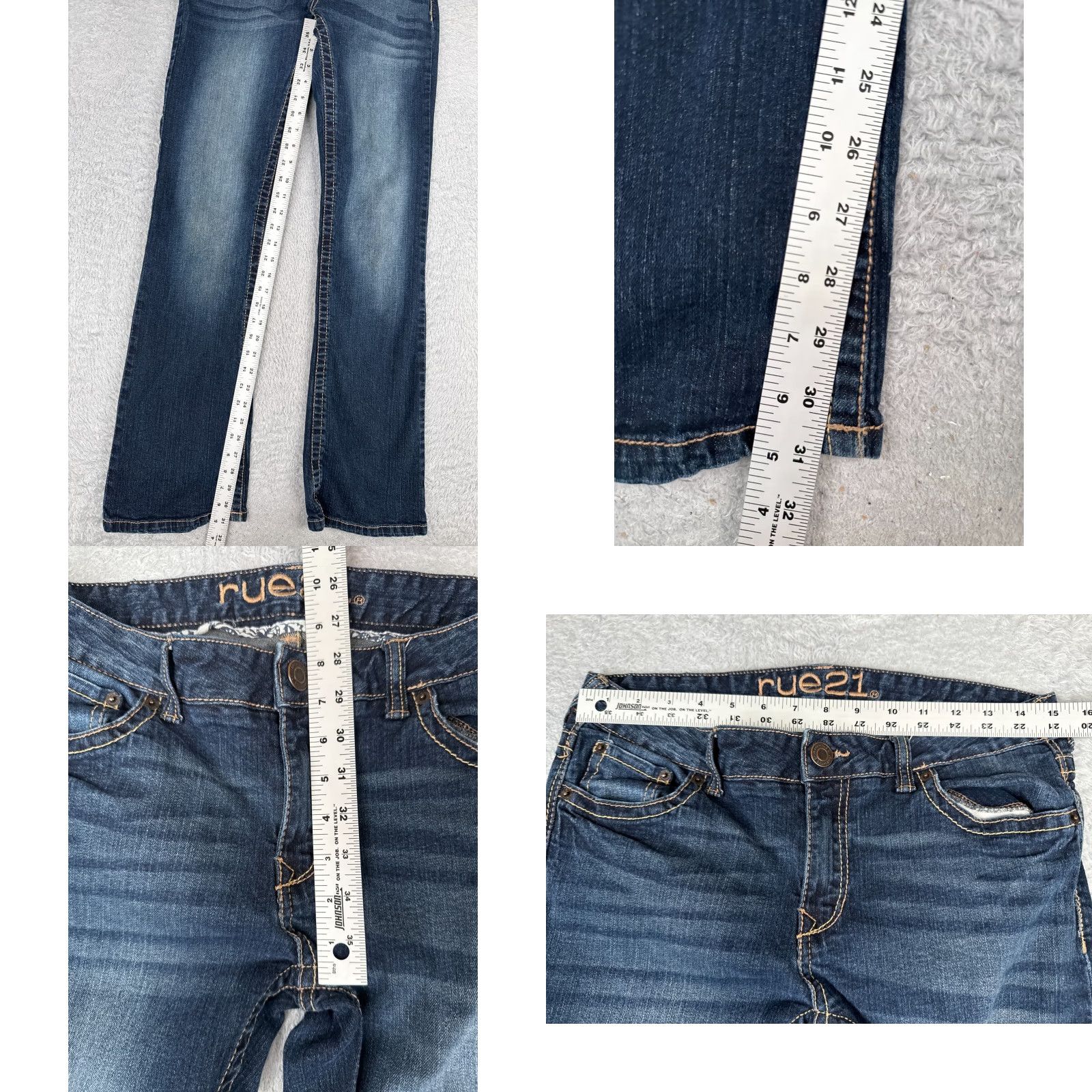 Vintage Rue21 Jeans Juniors 9 Blue Mid Rise Bootcut Dark Wash Embroidered Cotton 30x31 Womens Size 30" / US 8 / IT 44 - 8 Thumbnail