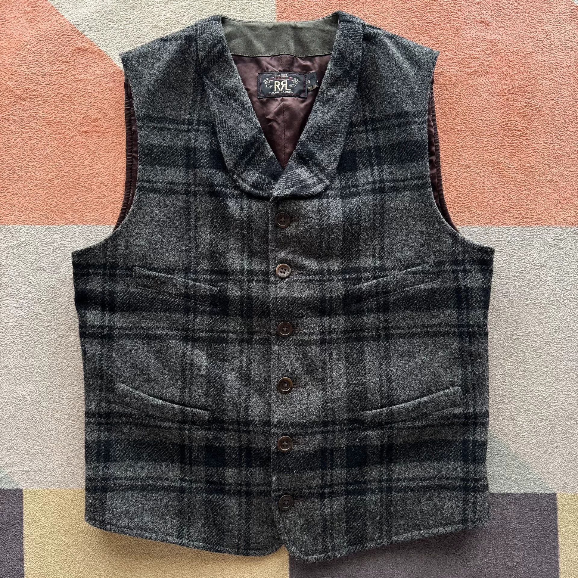 RRL Ralph Lauren Gray Wool Plaid Vest by Ralph Lauren Size US S / EU 44-46 / 1 - 1 Thumbnail