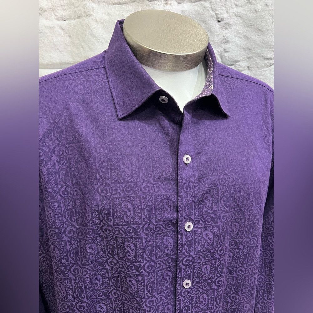 Robert Graham Purple Paisley Scroll Long Sleeve Dress Shirt