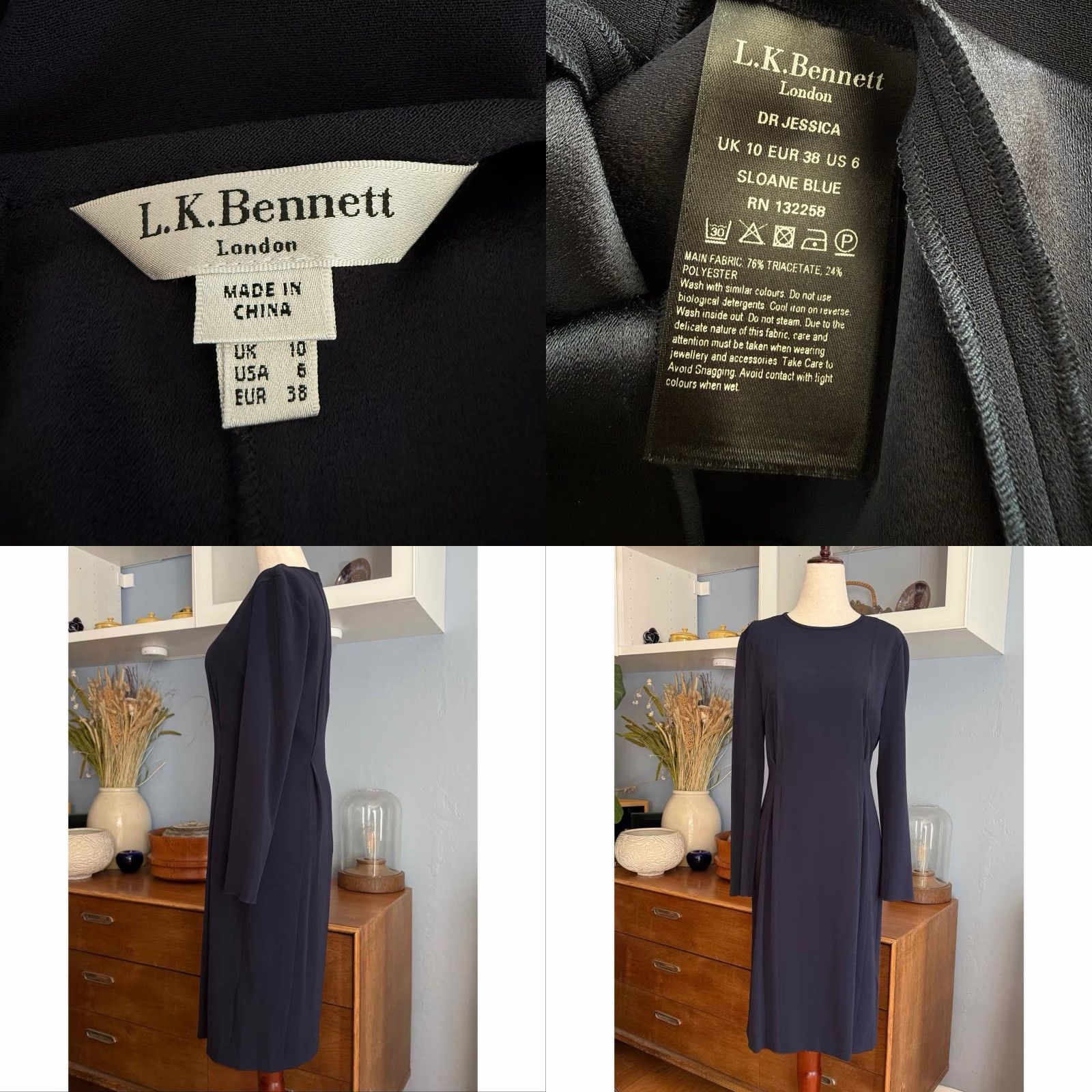 Vintage VINTAGE L.K. Bennett Navy Crepe Jessica Dress Sheath Size US 6 Size M / US 6-8 / IT 42-44 - 8 Thumbnail